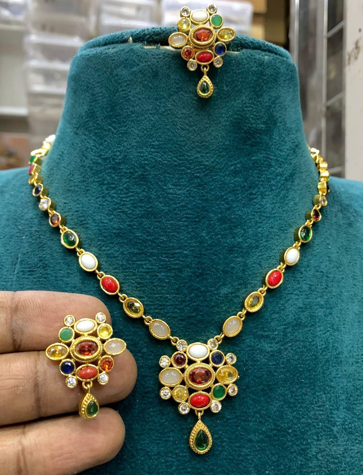 Premium Navarathna necklace set product code 1075