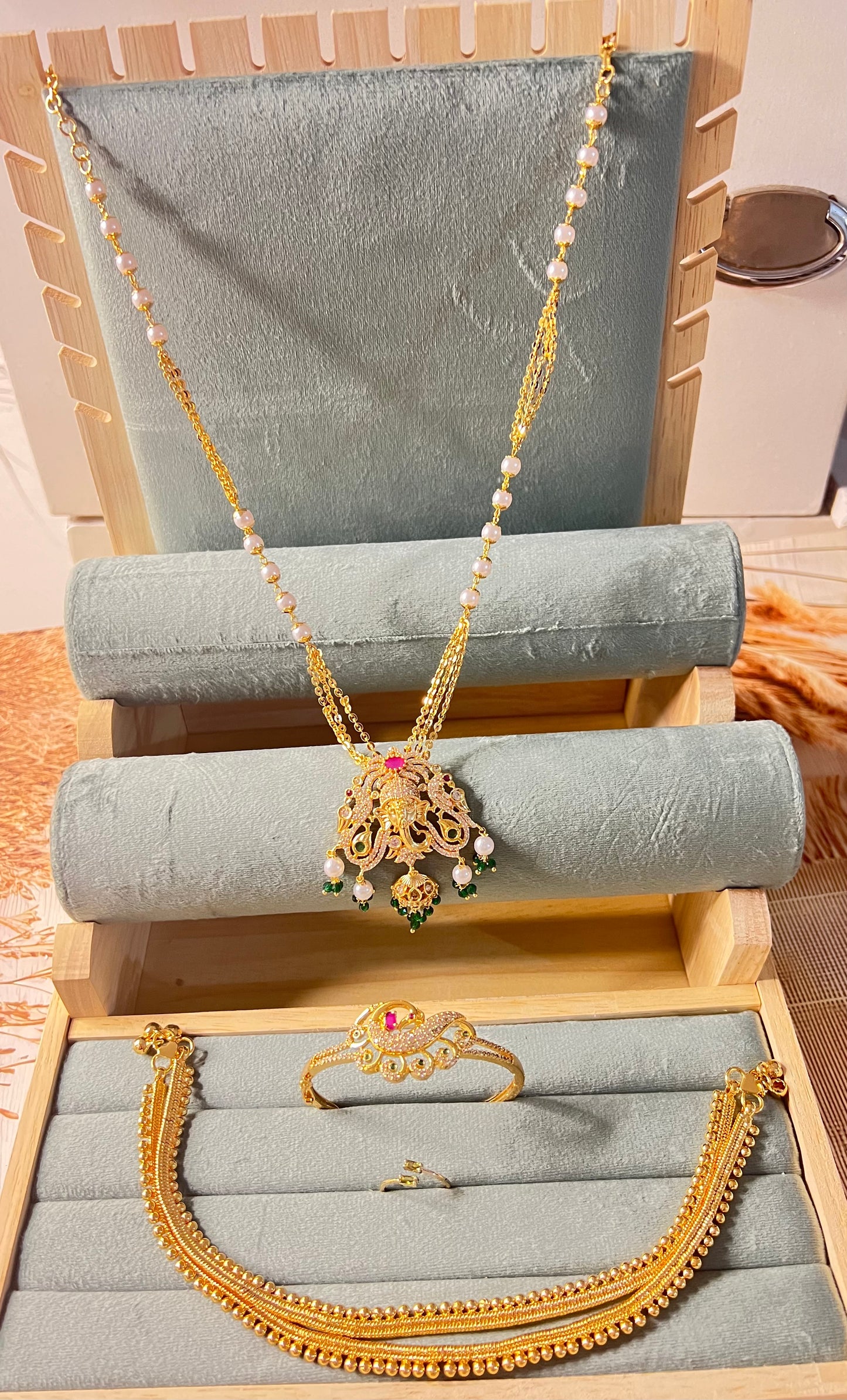 Gold plated long haram ,anklets,ring ,bracelet 4 set combo