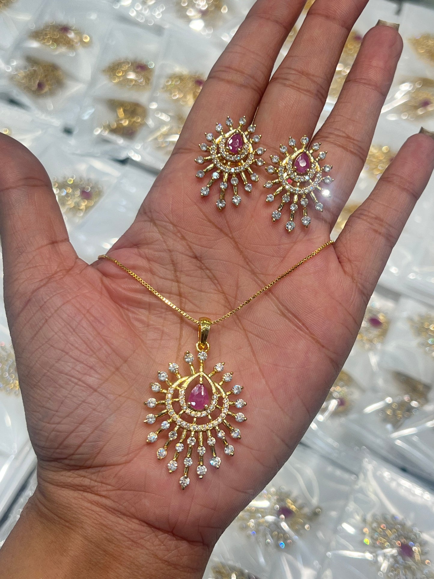 Premium quality party wear diamond GJ polish and gold polish pendant set with chain product code D220