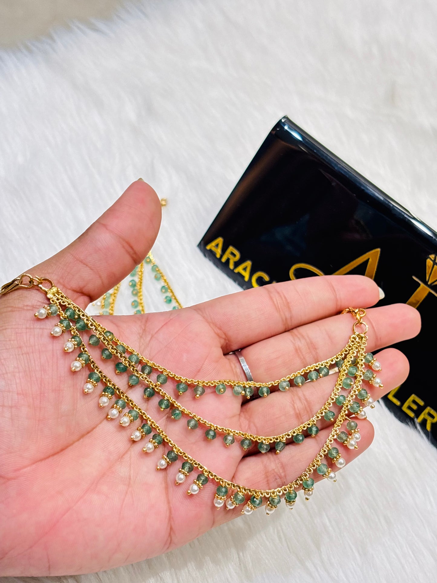 Premium quality 3layer pearl and beads hanging earchain product code C05