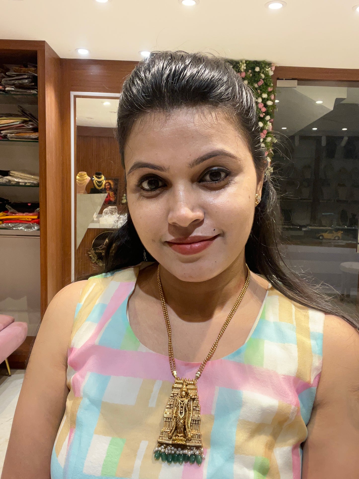 Trending meenakshi temple design pendant chain with jhumka product code T39