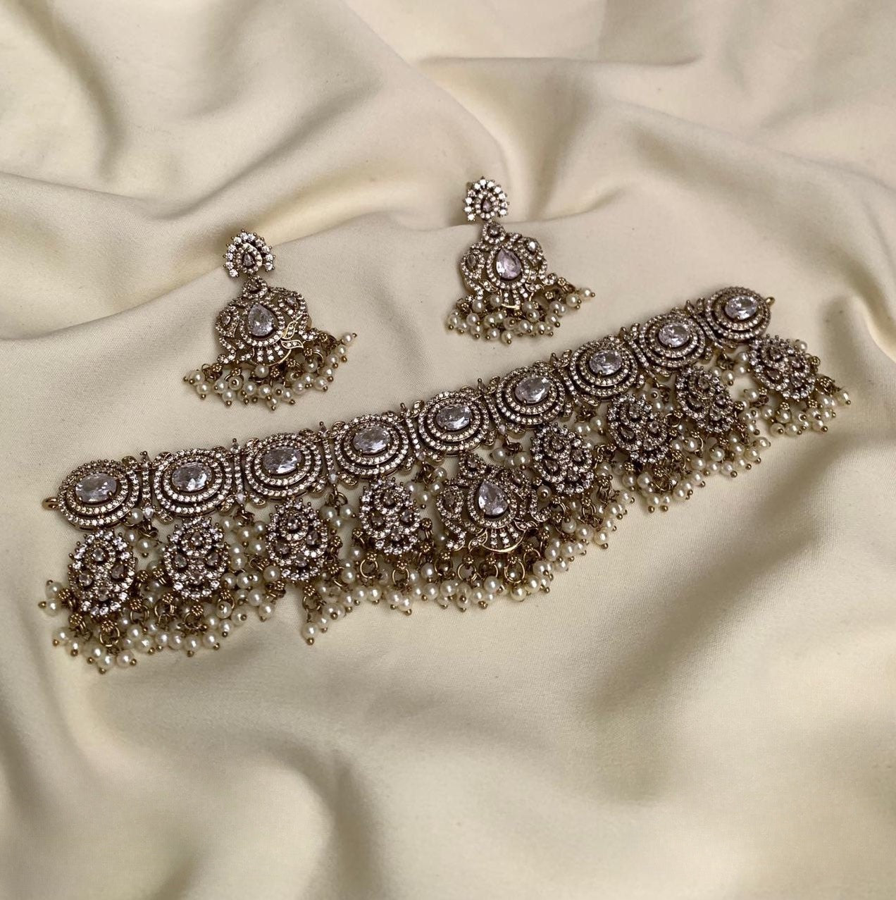 Premium quality Victorian ad bridal beads hanging necklace product code 720