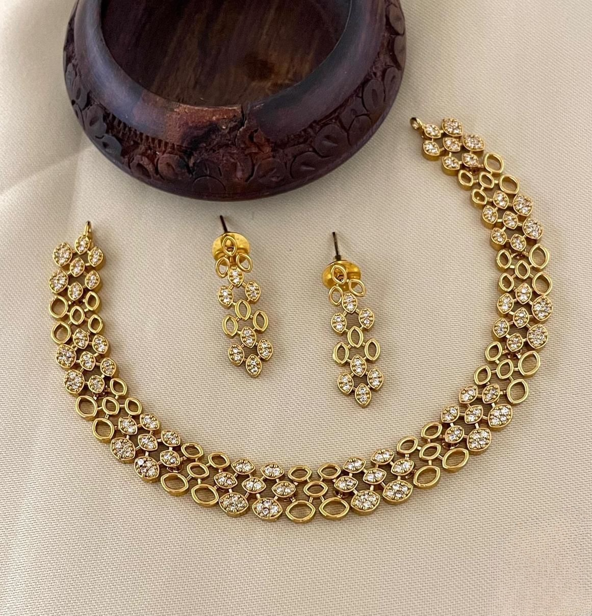 AD Stone Golden Designer Necklace Set product code 85