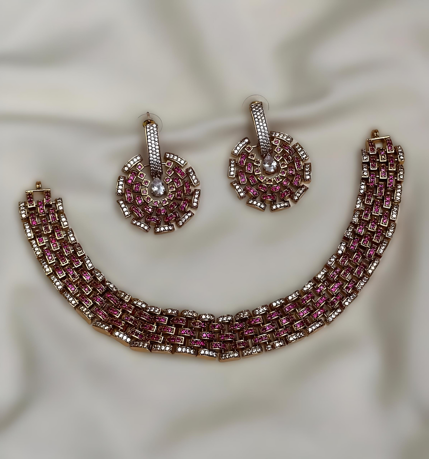 Designer Interlock AD Stone Necklace Set