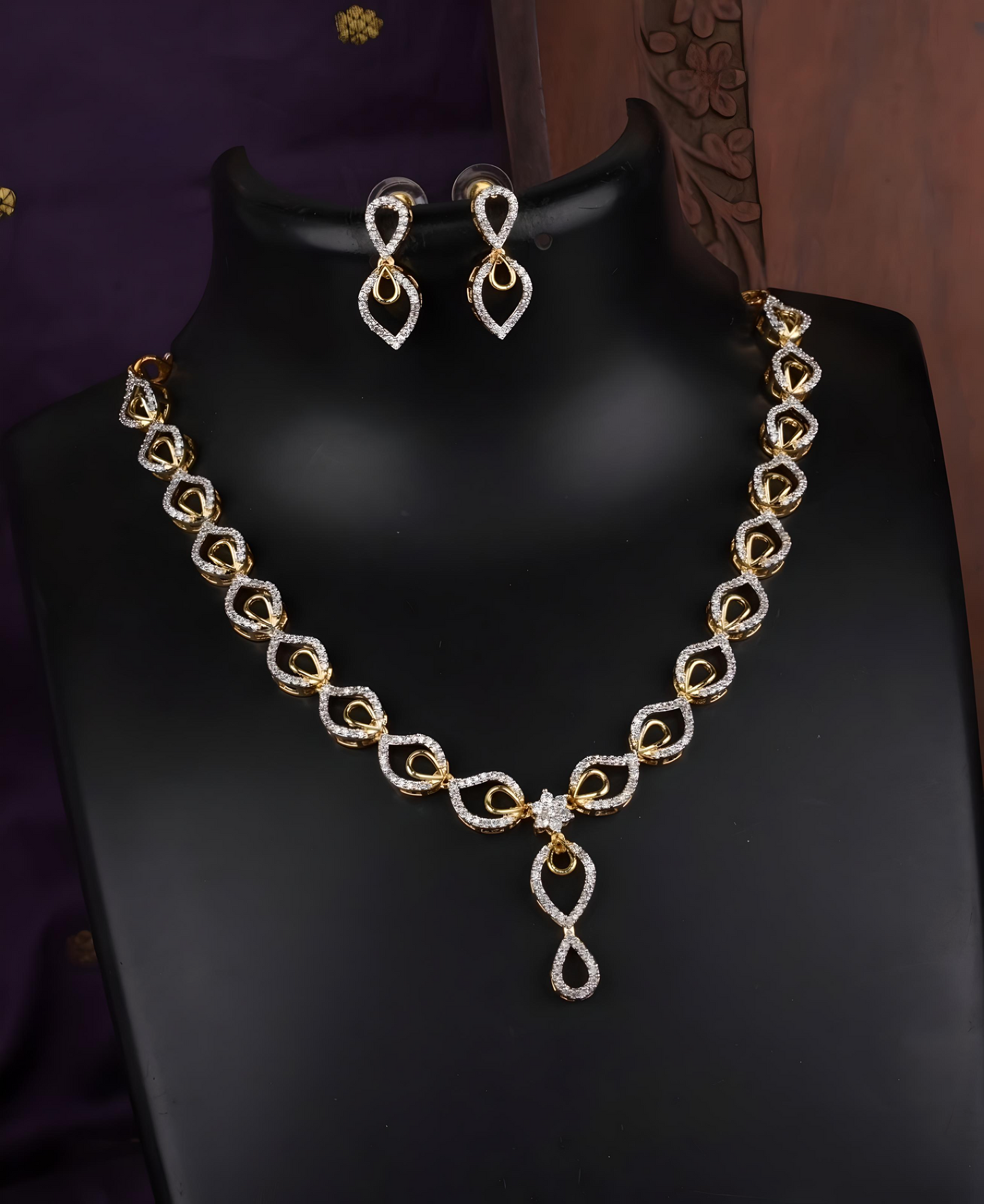 Stunning Diamond Finish AD Stone Christian bridal Necklace Set product code 1237