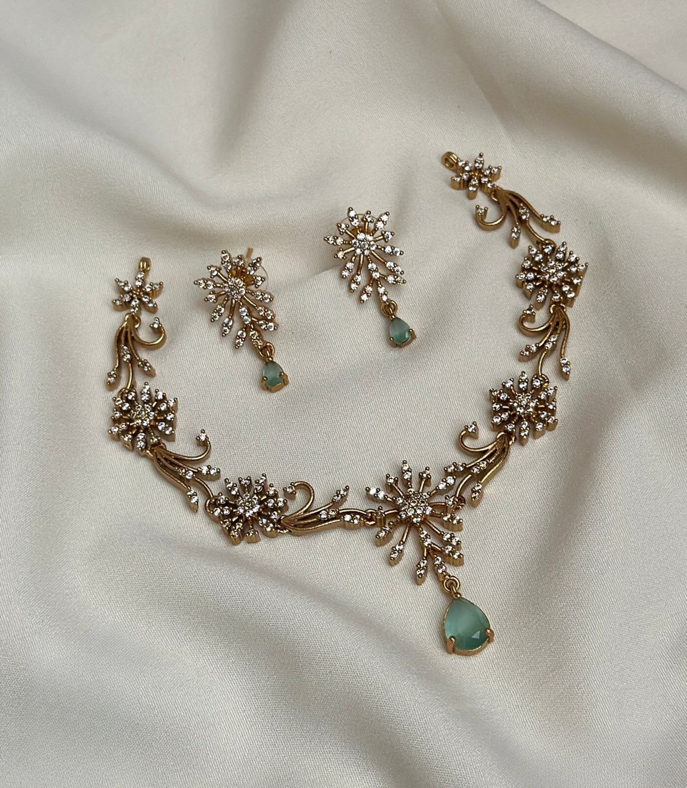 Floral SnowFlake AD Stone Necklace Set product code 1191
