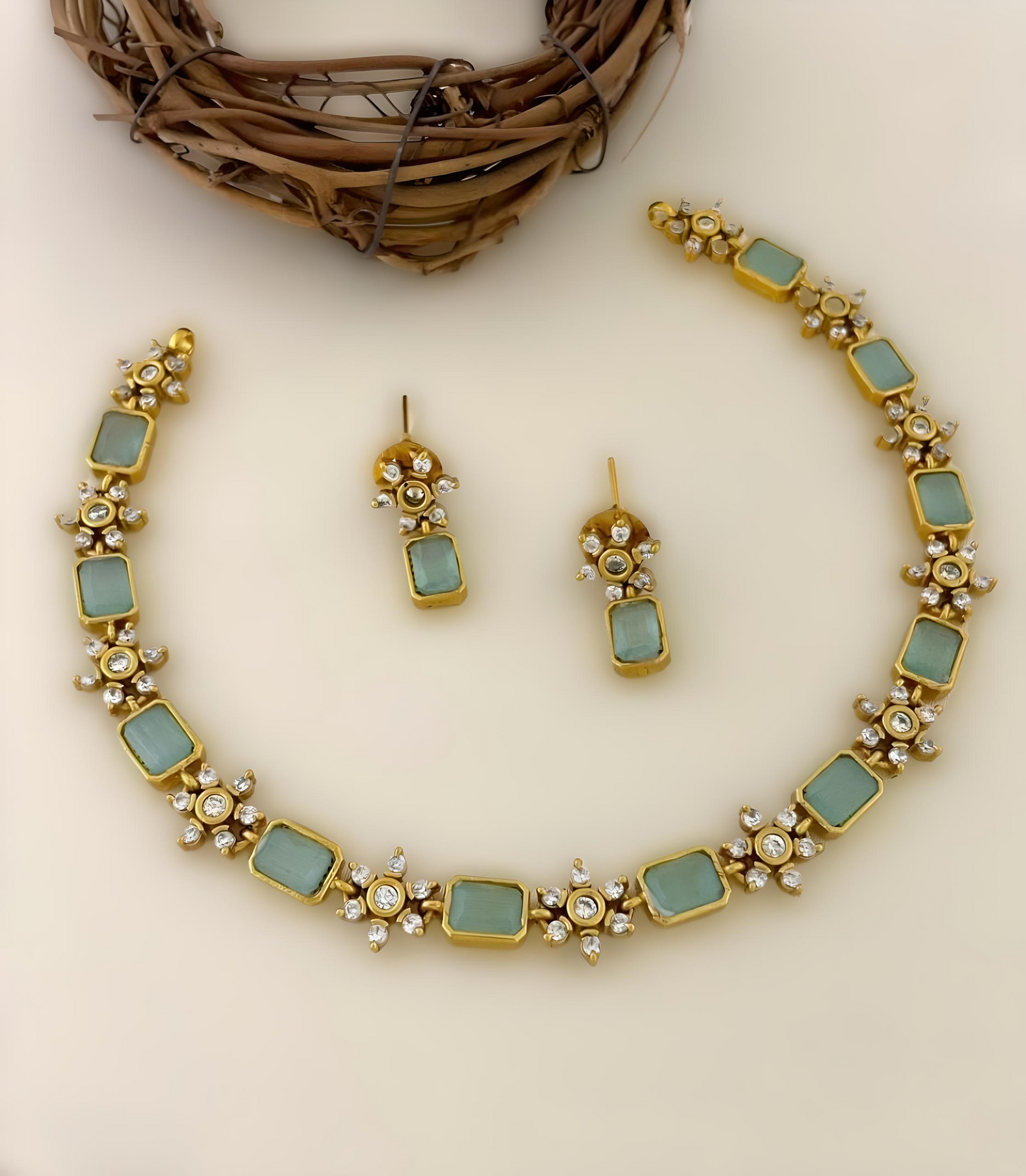 Premium Mint Green AD necklace Set product code 773