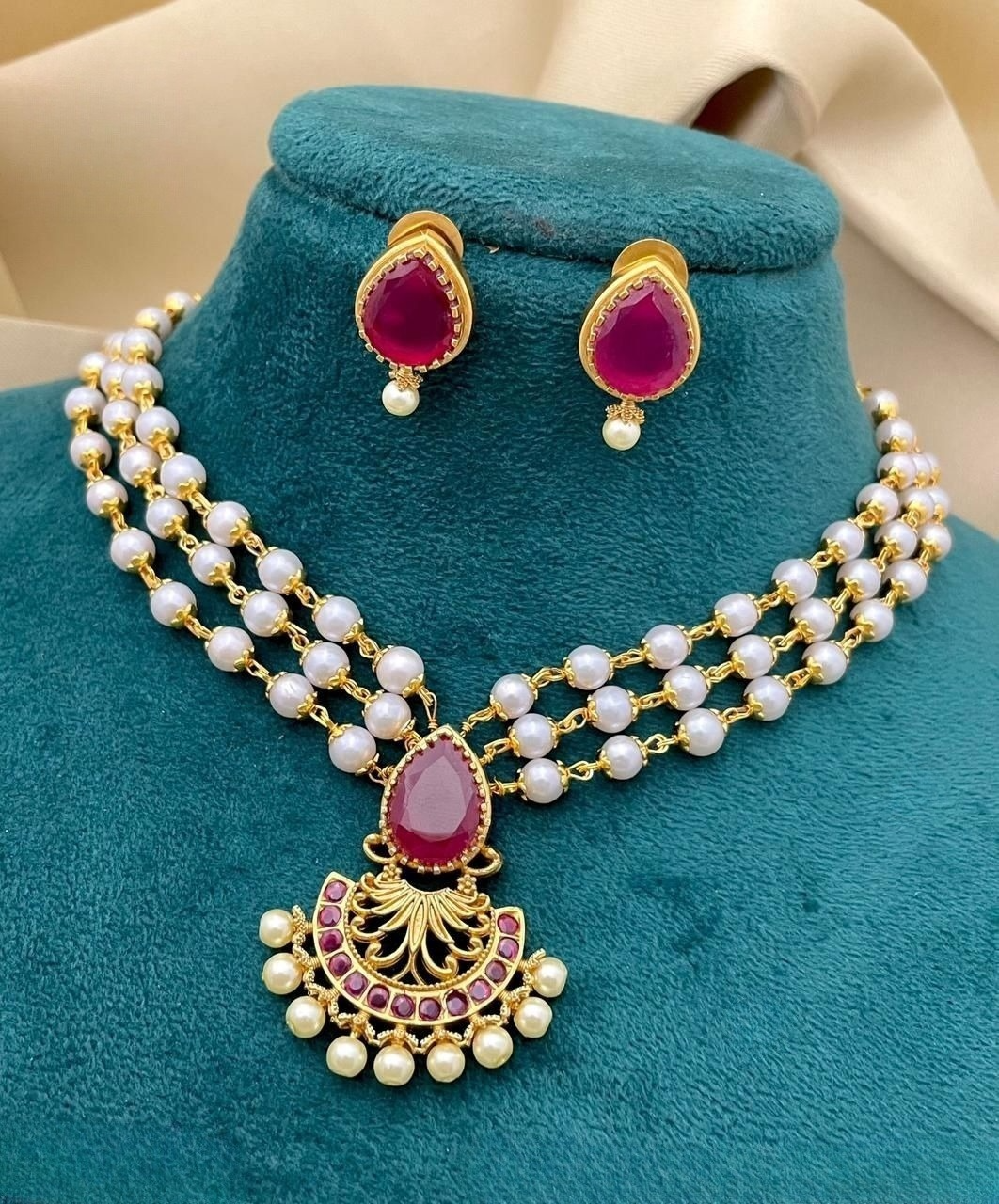 Traditional Ruby Layered Necklace Set – ARACKAL JEWELLERY