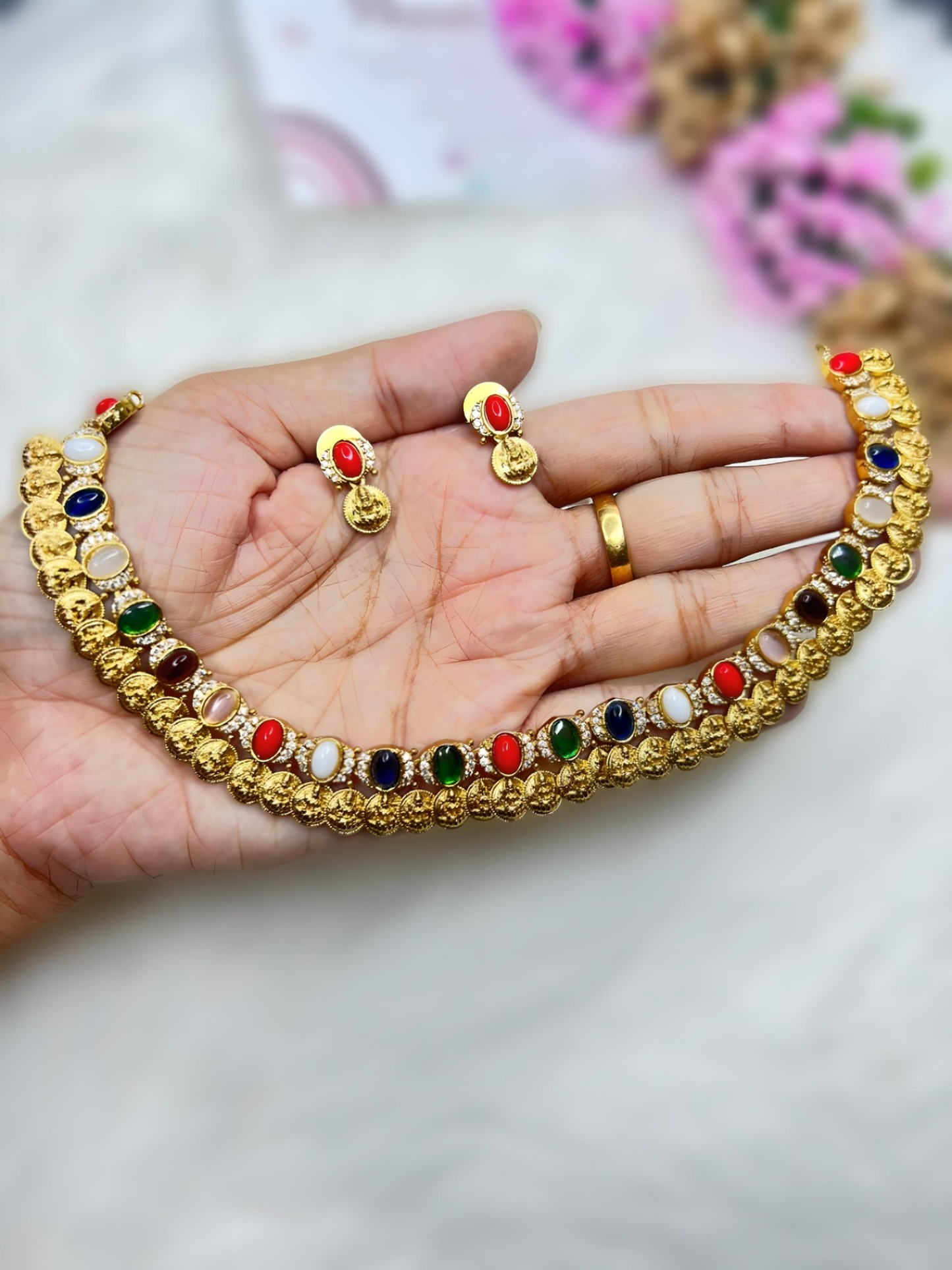 Multi color Lakshmi Coin Necklace product code 664