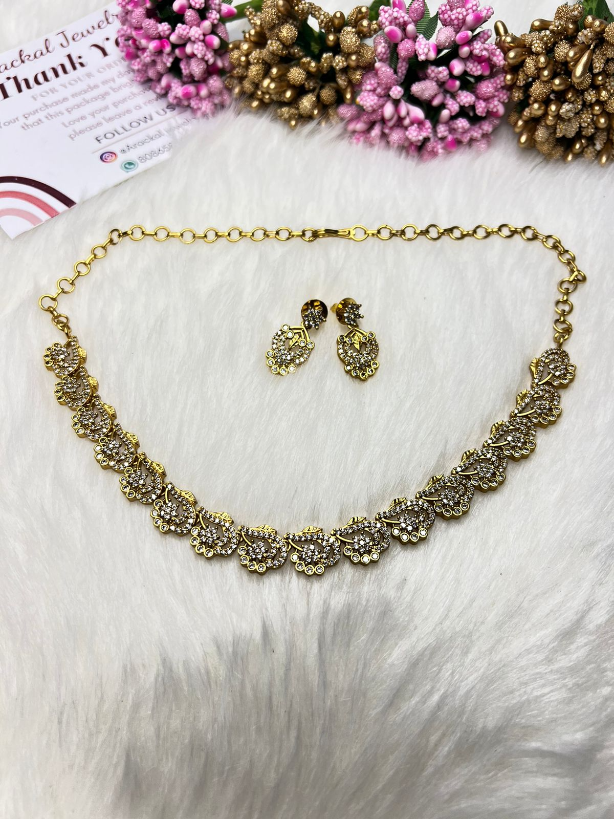 Golden Diamond Finish AD Stone Necklace Set product code 1101