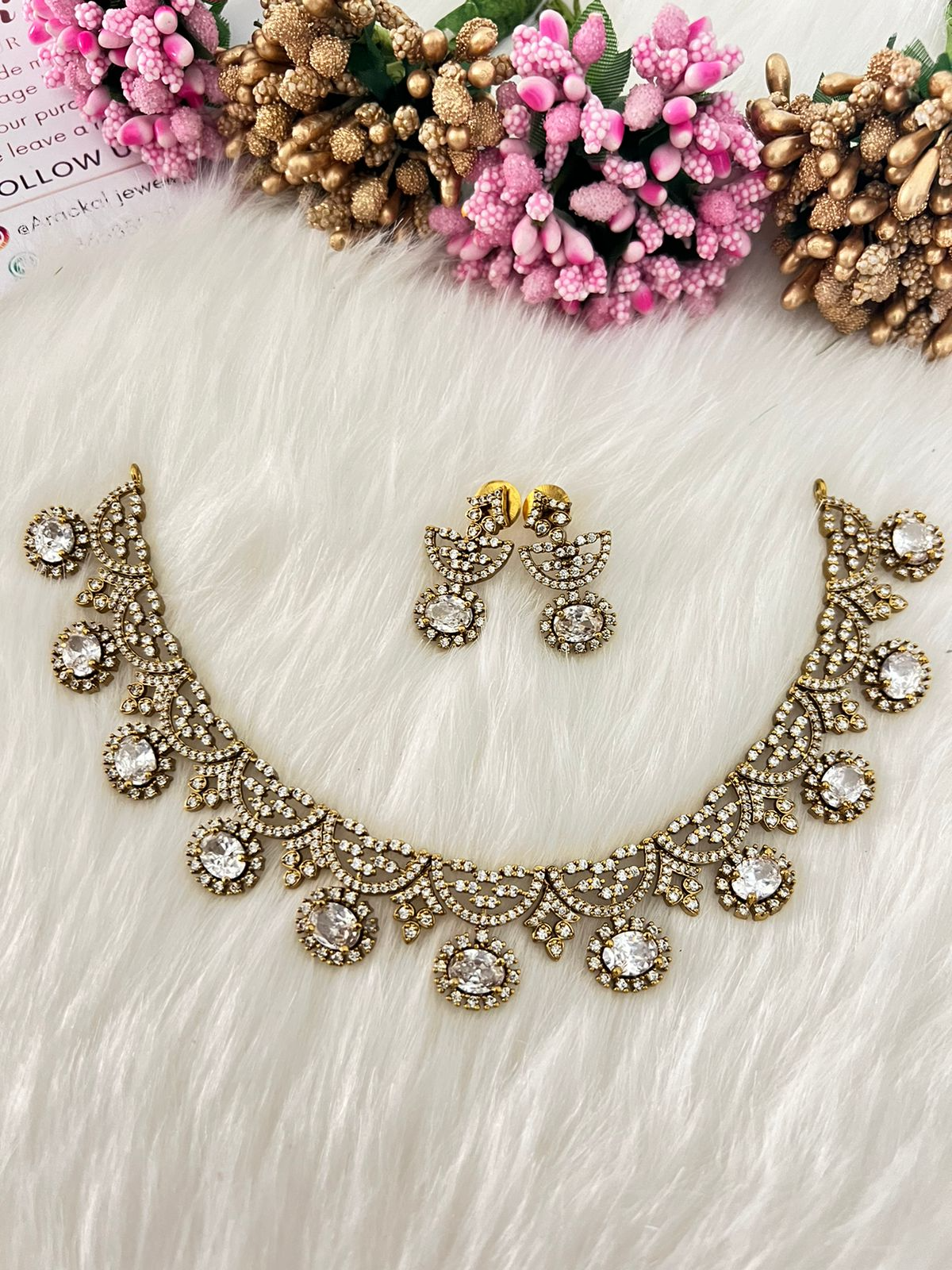 Crescent Blossom AD Stone Necklace Set 149