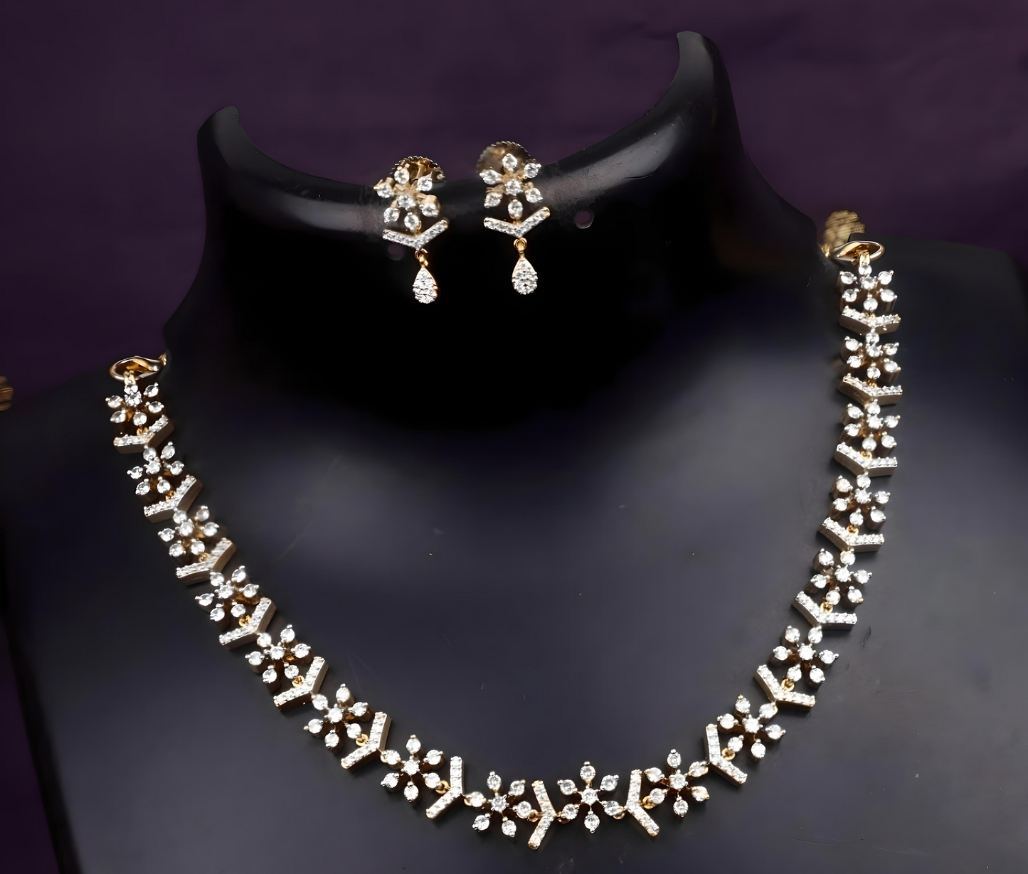 Premium Diamond Flower Finish AD Stone Necklace Set product code 1299