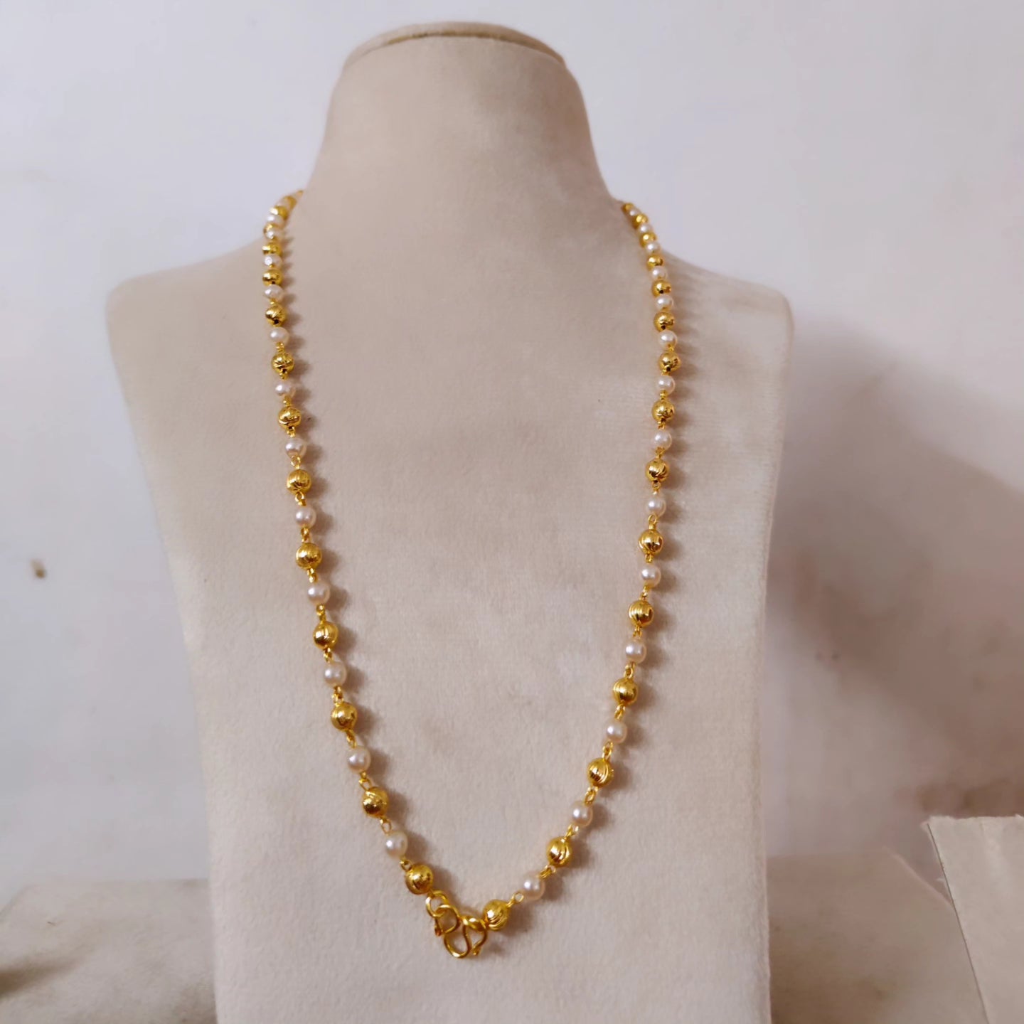 Premium daily wear gold plated long pearl and golden ball 24inch 8pidi haram product code H01