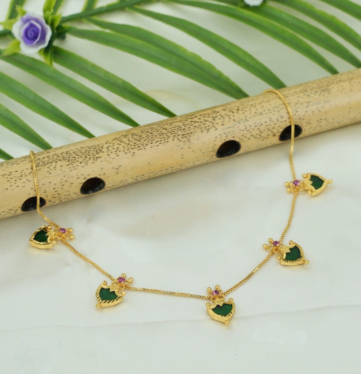 Premium daily wear gold plated palakka necklace product code N55