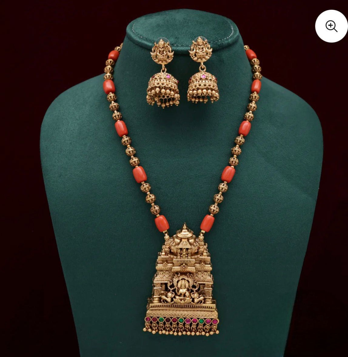 Premium quality coral beads and antique gold lakshmi Devi short haram product code T32