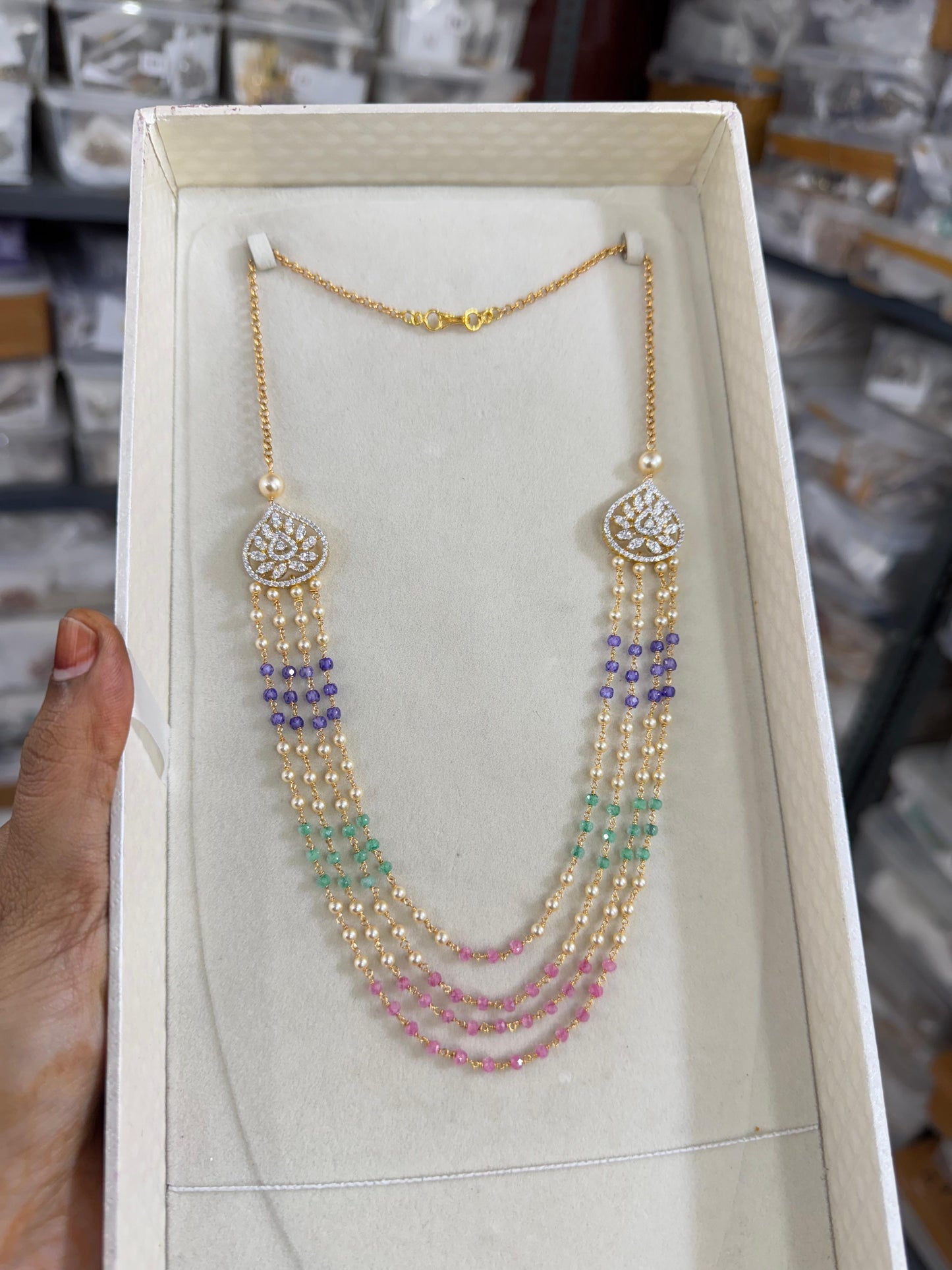 Premium quality daimond pendant with 4layer multi color beads haram product code H10