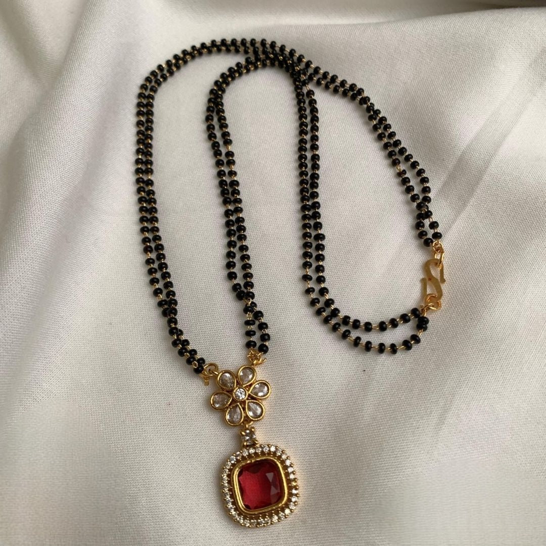 Premium floral ad pendant double strand black beads mangalsutra