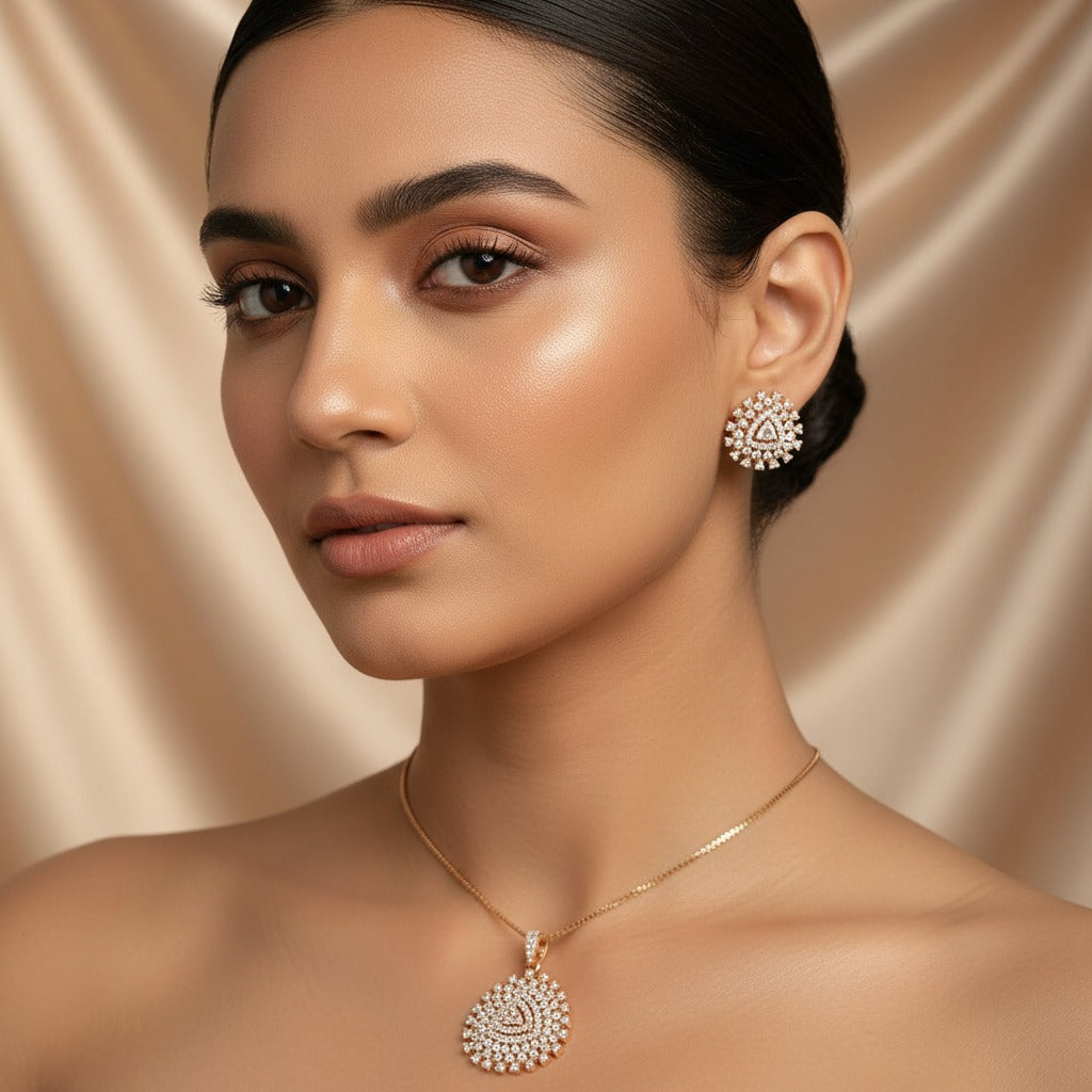 Premium daimond finish pendant set with chain product code 52 (prebooking 10days)