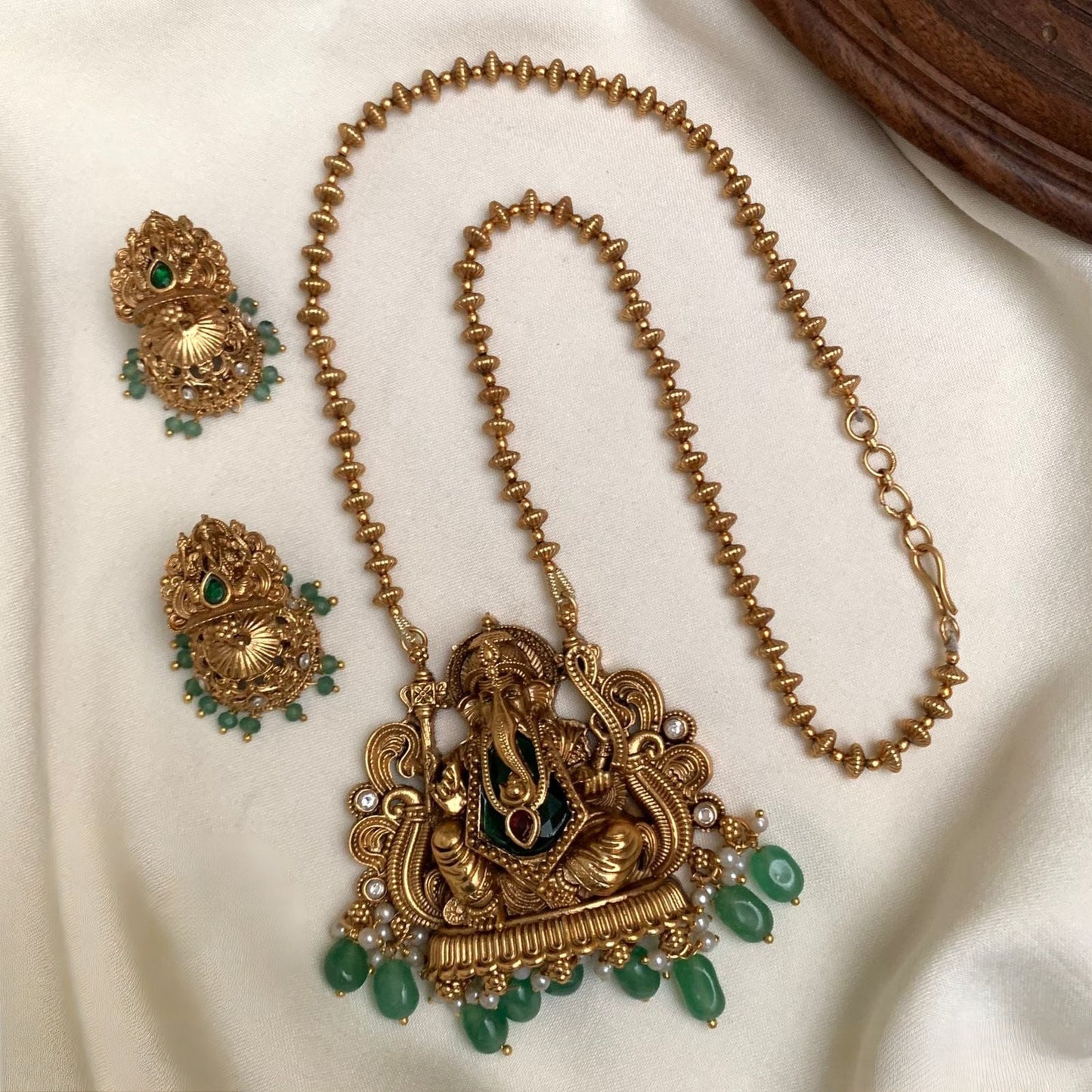 Premium quality sri genesha blessings long necklace with jhumka product code T50
