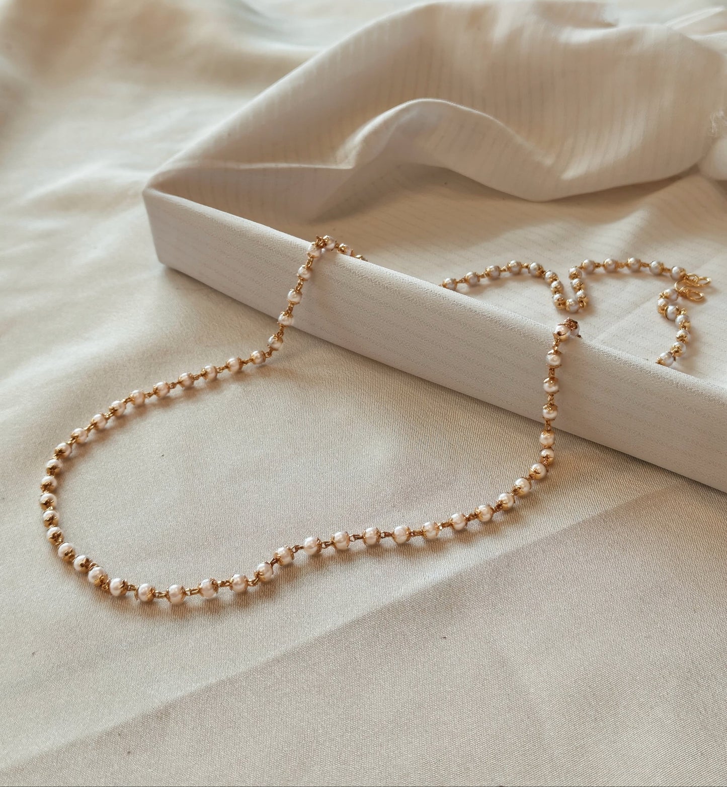 Premium daily wear gold plated long pearl and golden ball 24inch 8pidi haram product code H01