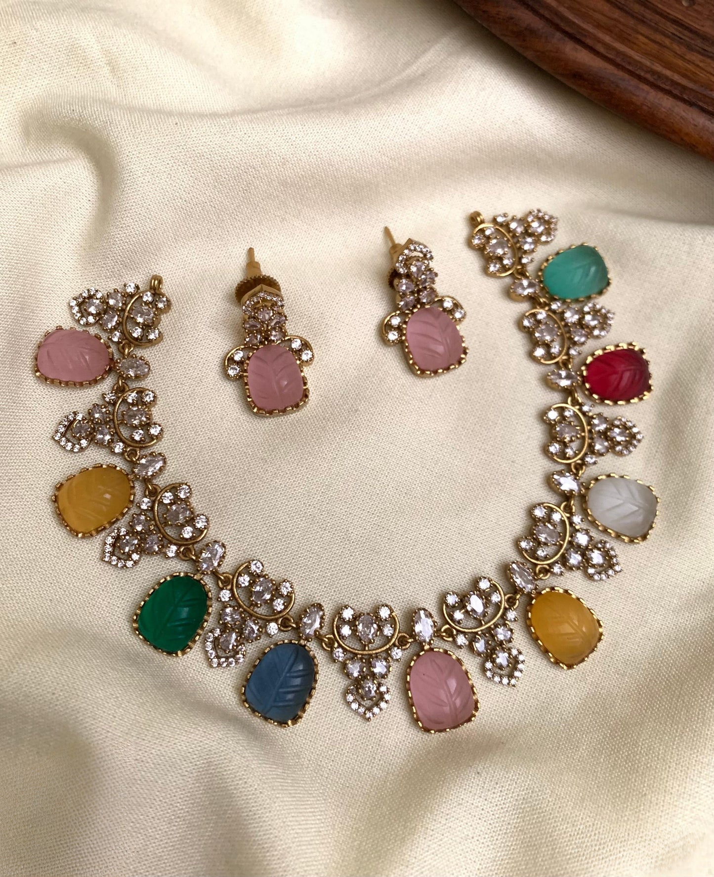 Premium designer Navarathna necklace product code 1139