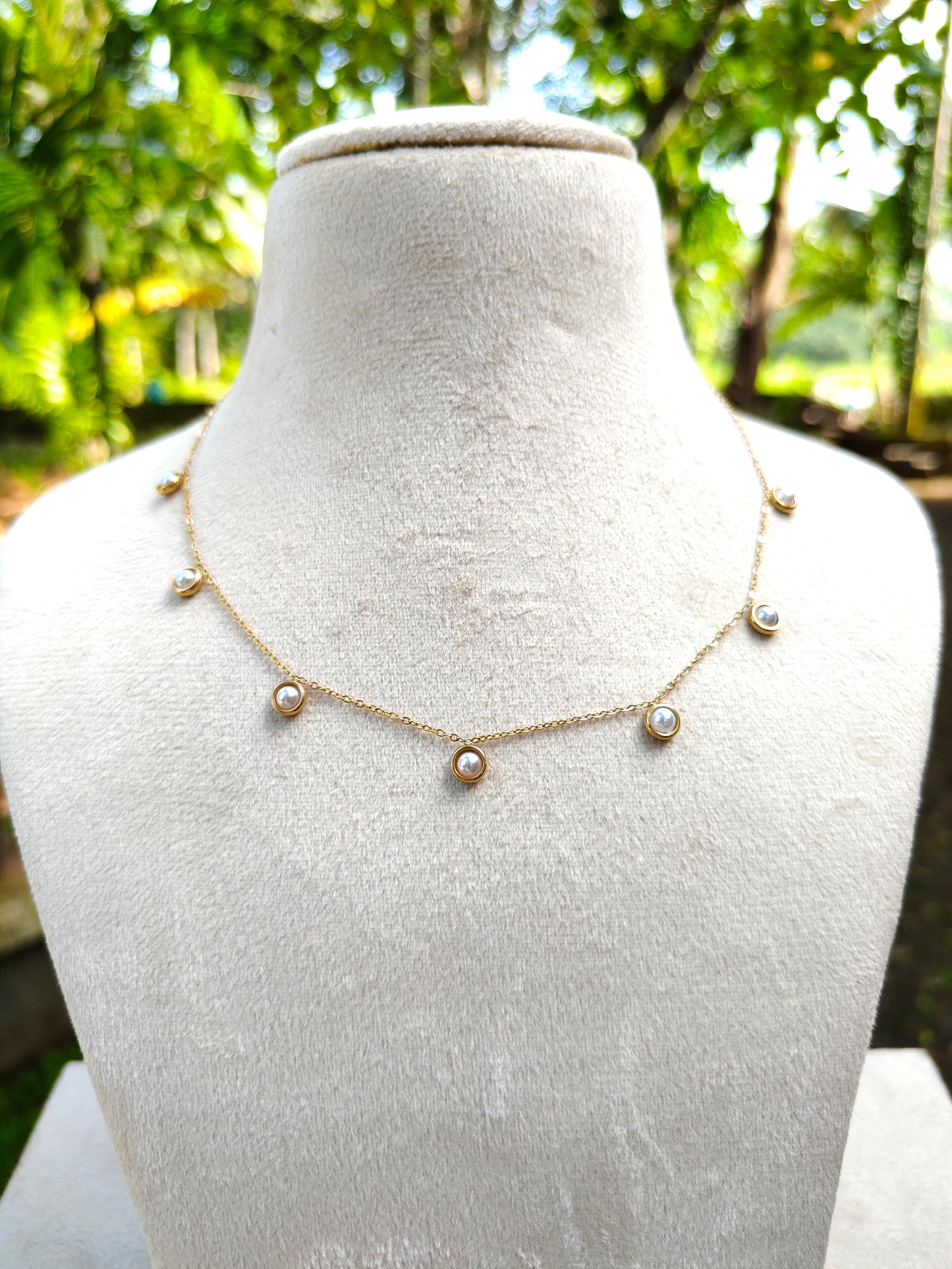 Premium gold plated pearl charm necklace product code N34