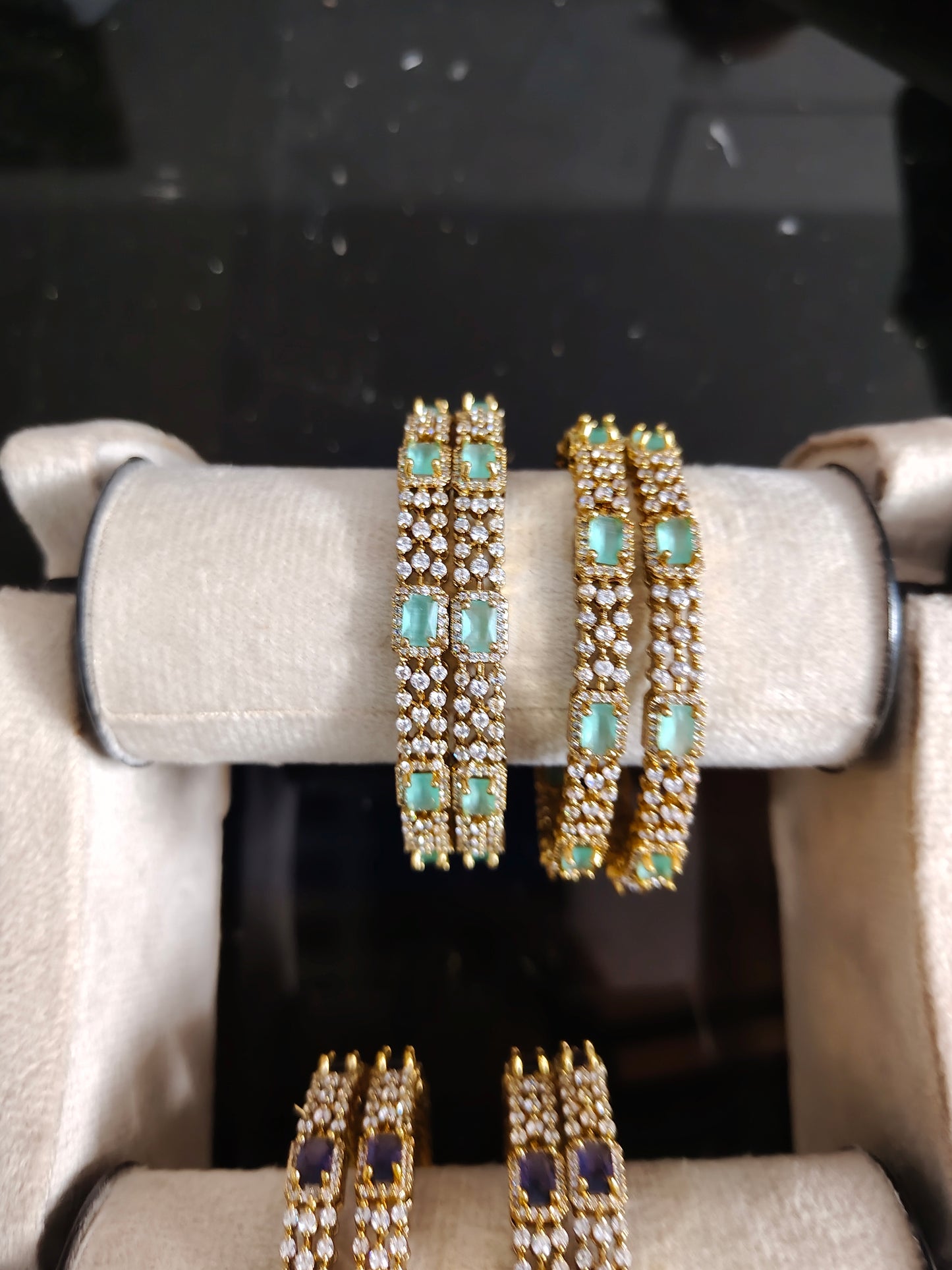 Premium american daimond antique gold polish bangles( set of 2) product code 977