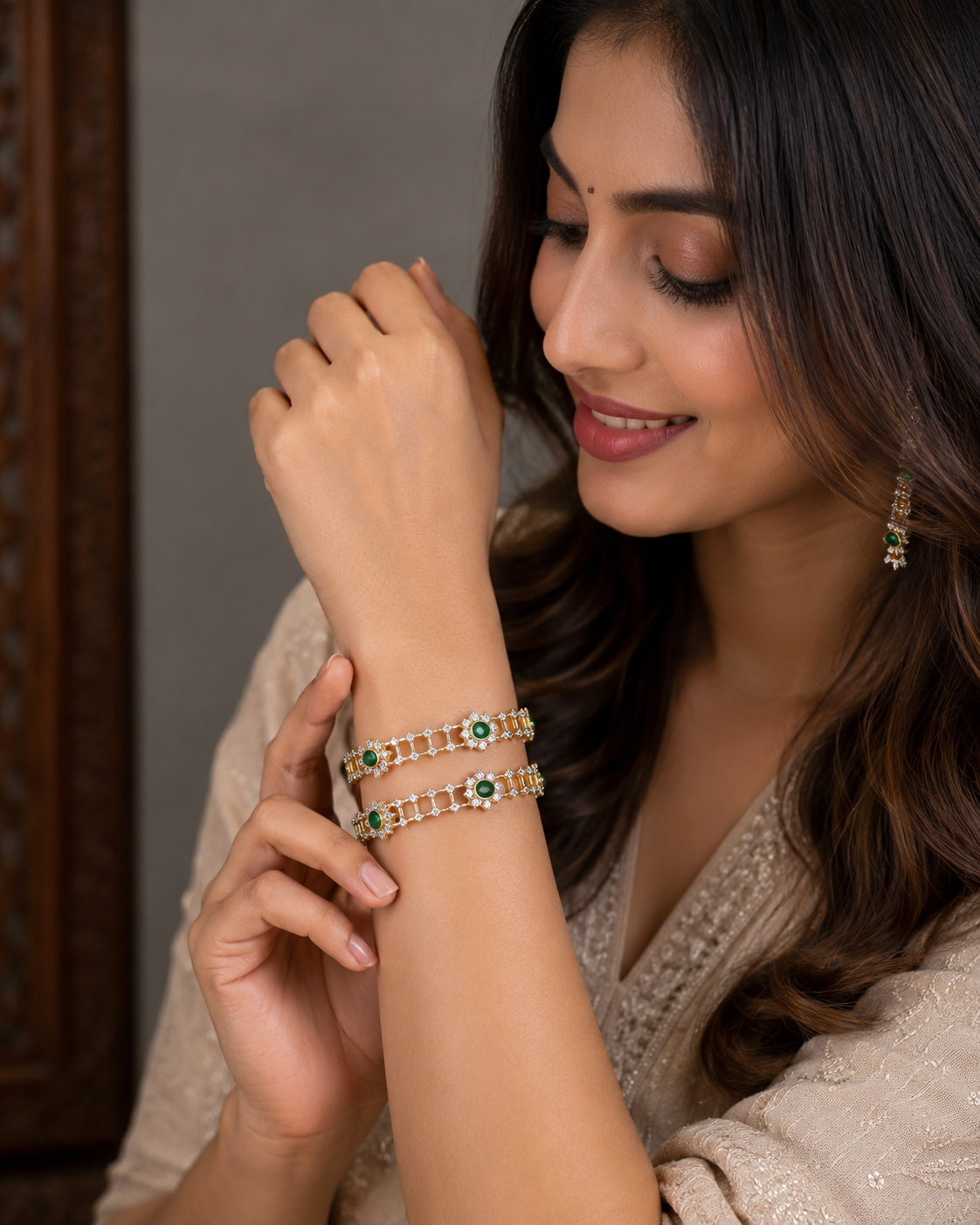 Premium diamond finish bridal bangles pair product code B193