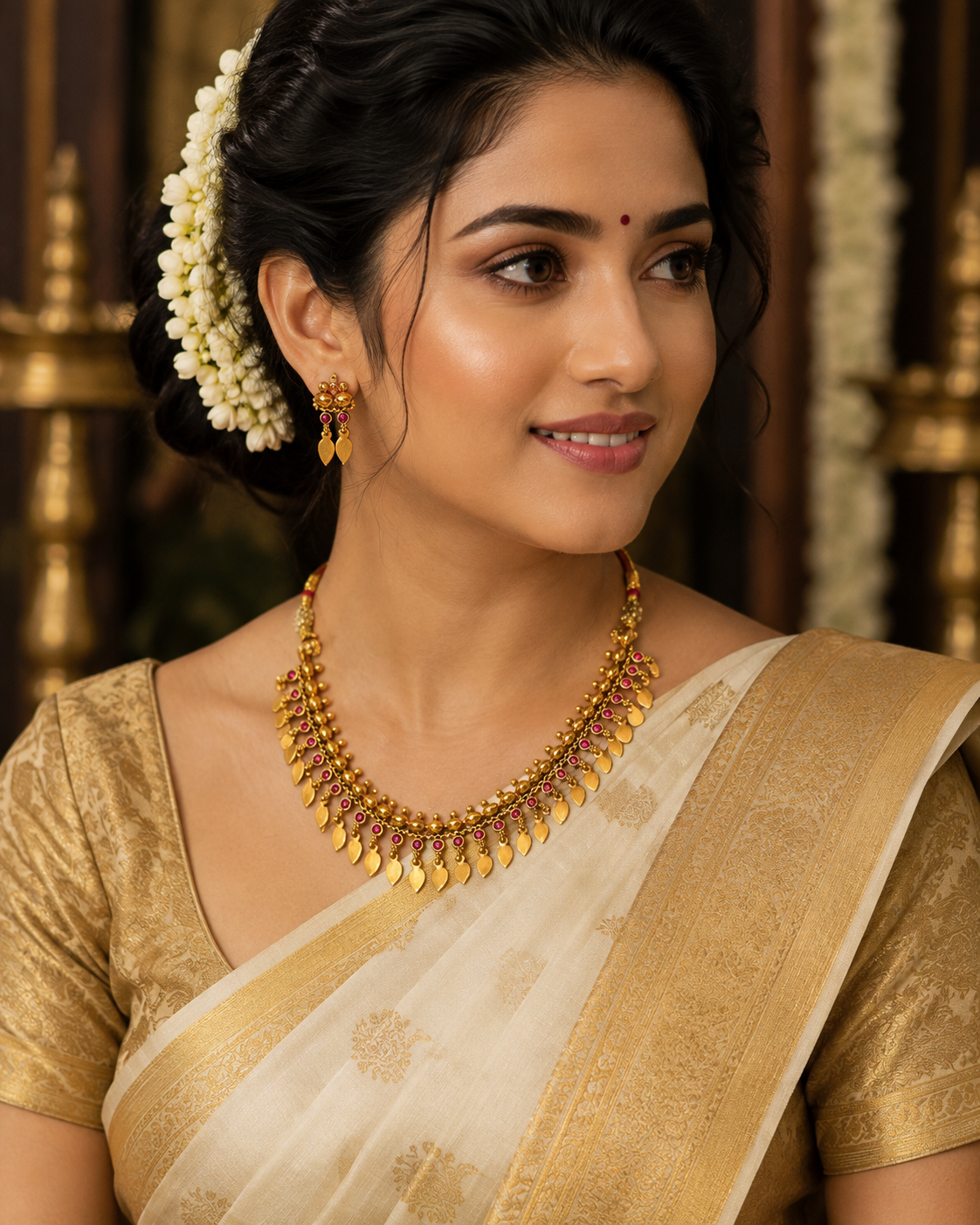 Premium antique gold traditional elakkathali necklace set product code T120