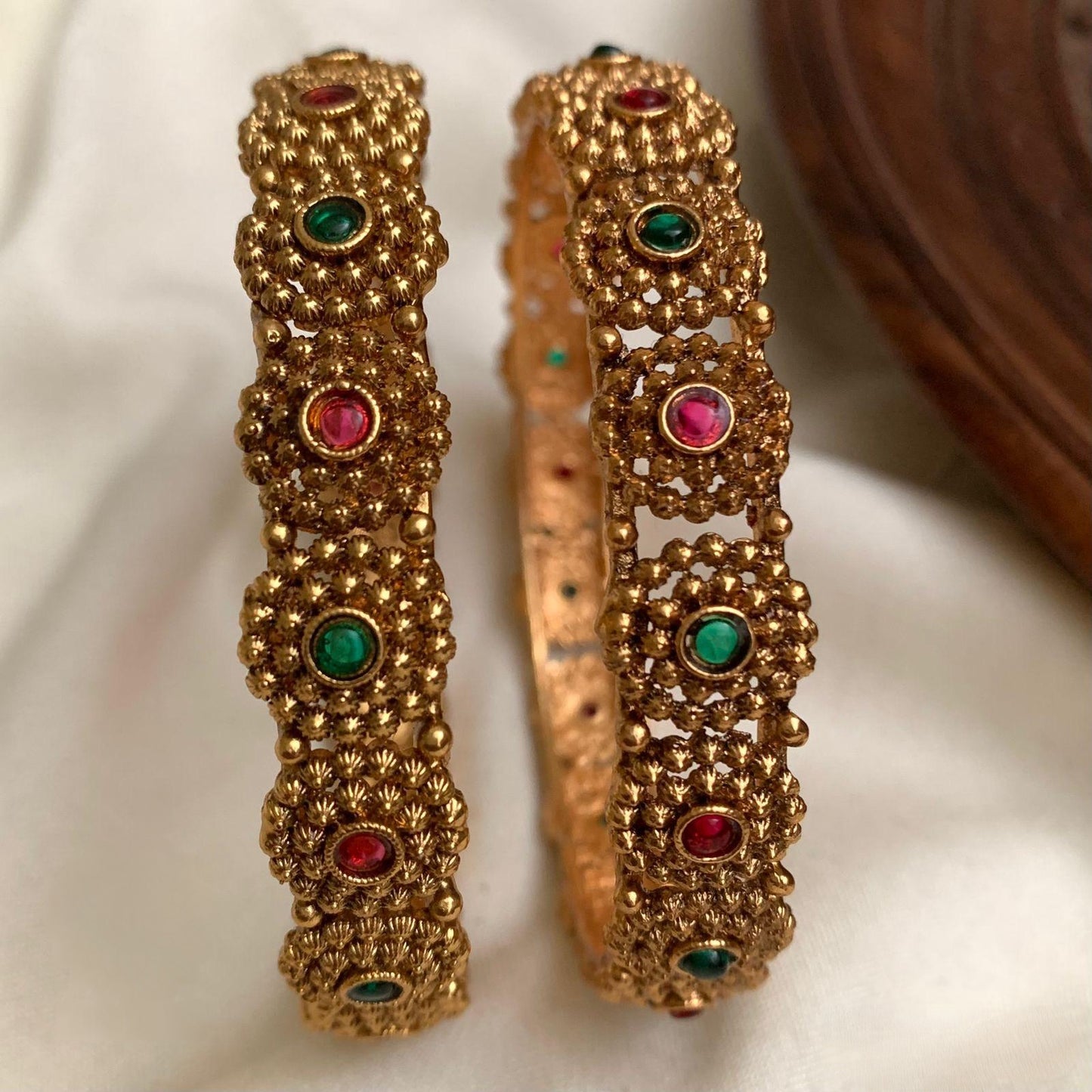Premium antique gold floral multi color bangles pair product code B121