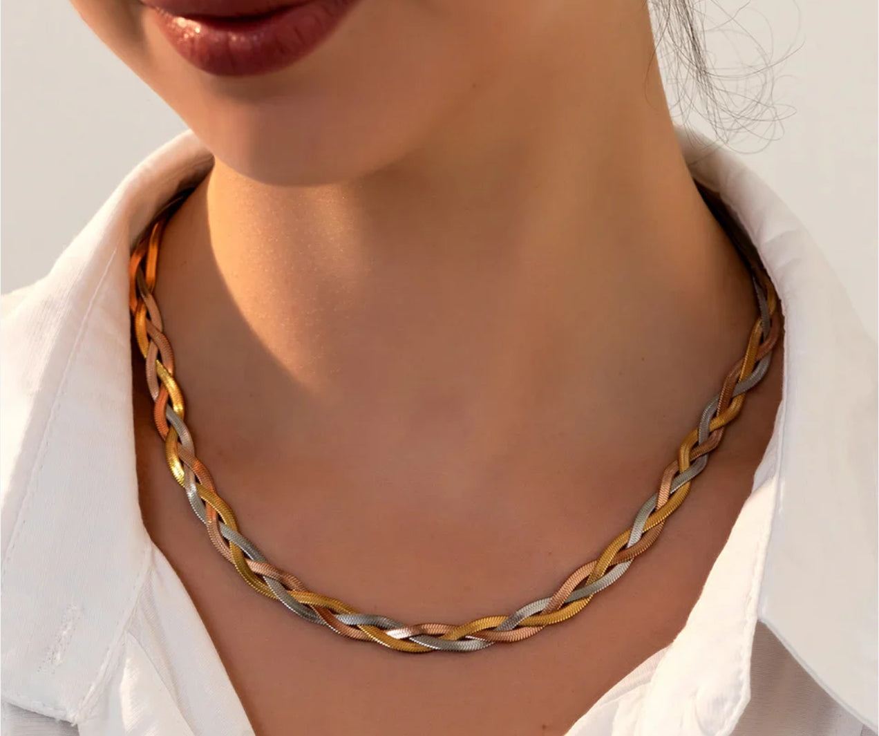Braided Snake Chain Twisted UNISEX TRICOLOR Necklace Thin Chain for women product code N57