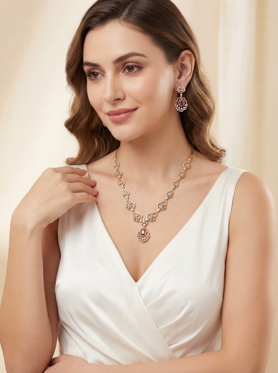Premium diamond finish designer necklace set product code 24
