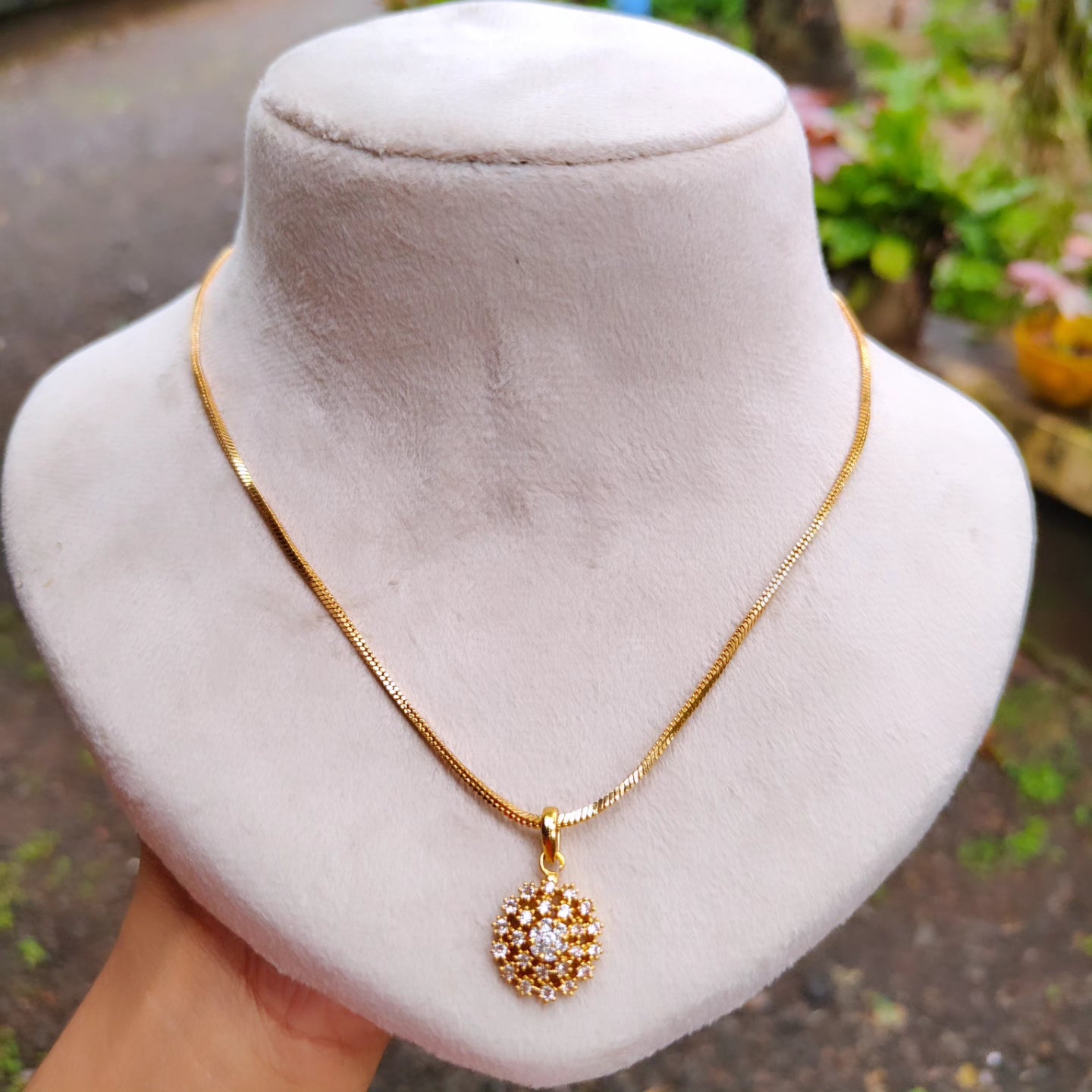 Premium gold plated daily wear chain with removable stone pendant product code N50