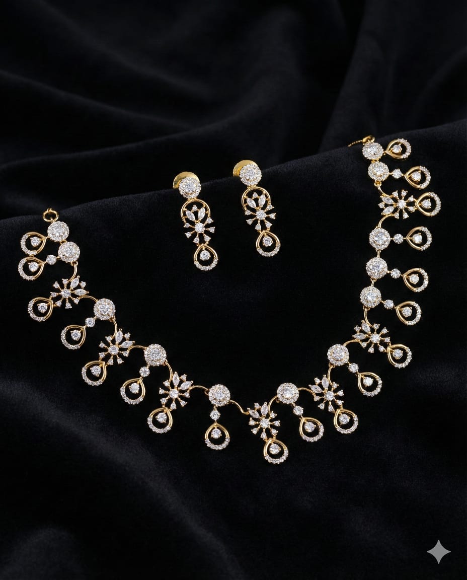 Premium diamond finish zircon stone signature necklace product code 75