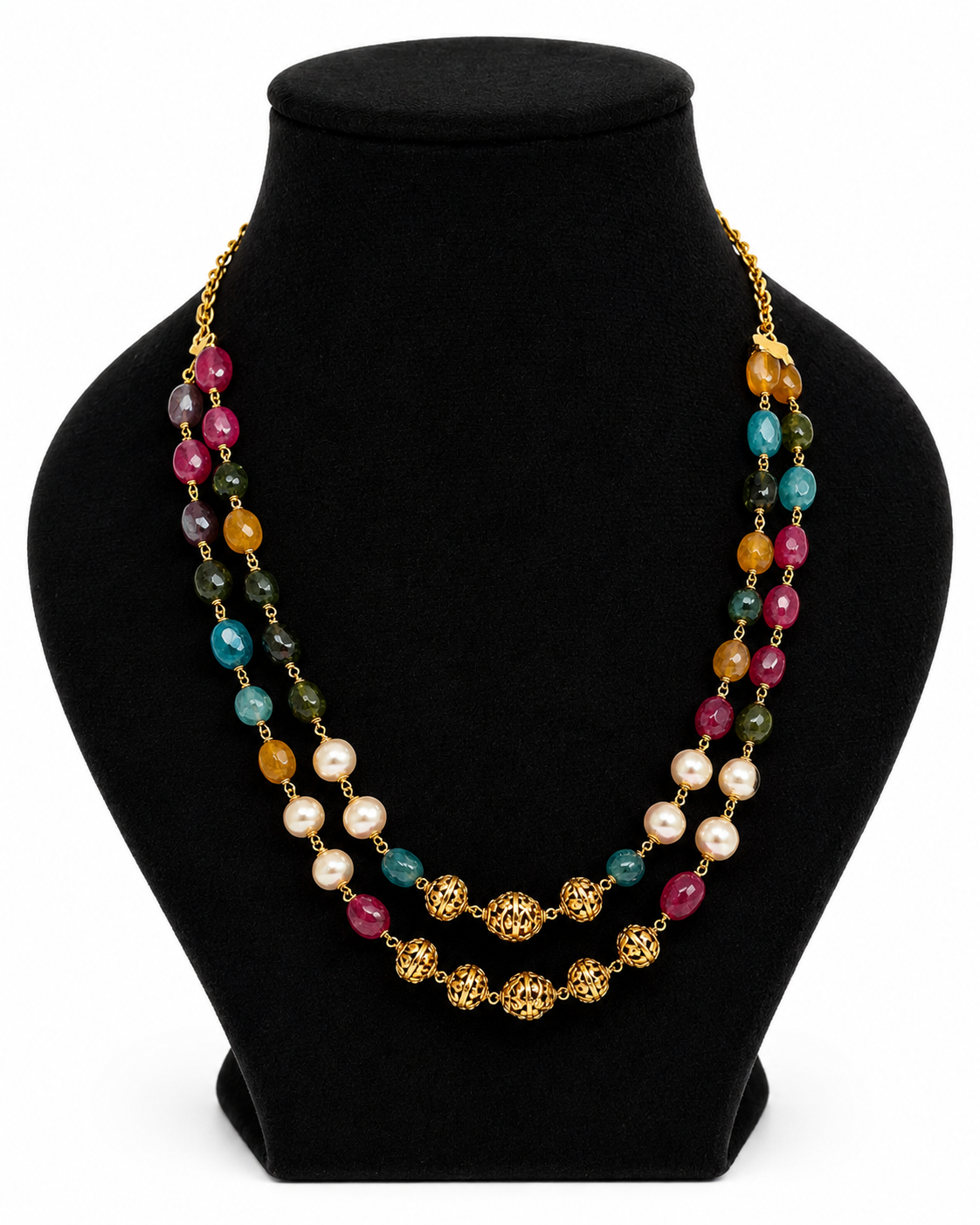 Premium sparkling Swarovski crystals and luxurious Hyderabad pearls 2layer necklace product code P111