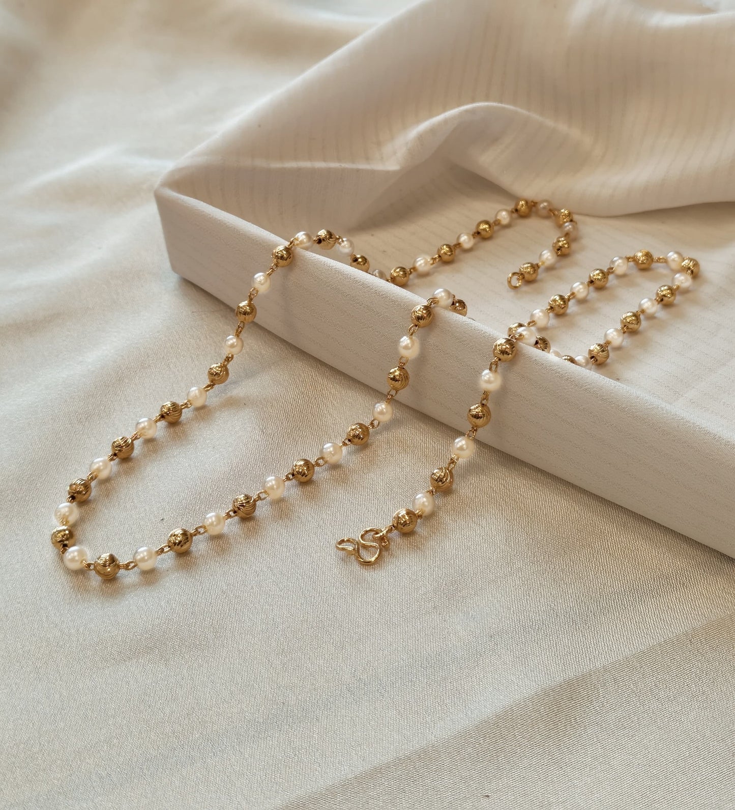 Premium daily wear gold plated long pearl and golden ball 24inch 8pidi haram product code H01