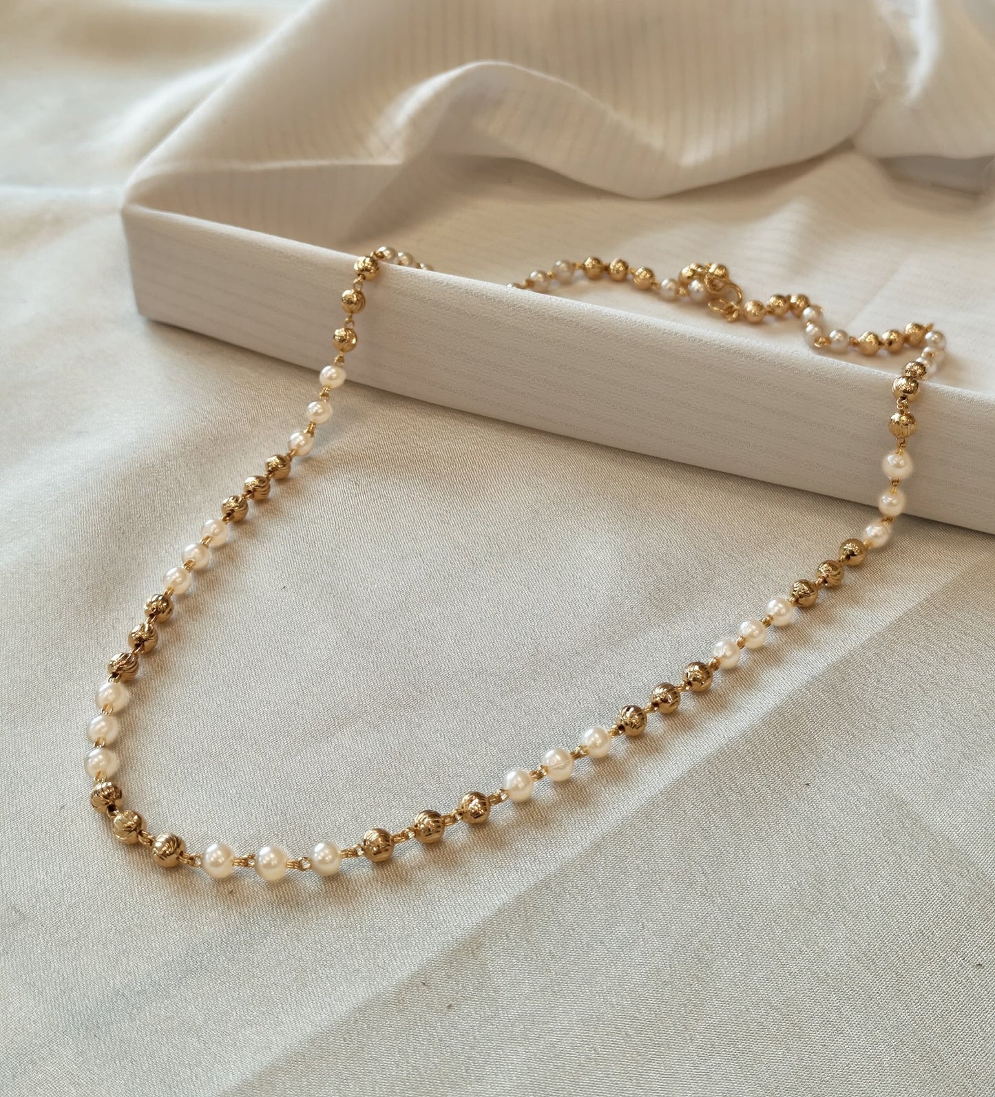 Premium daily wear gold plated long pearl and golden ball 24inch 8pidi haram product code H01