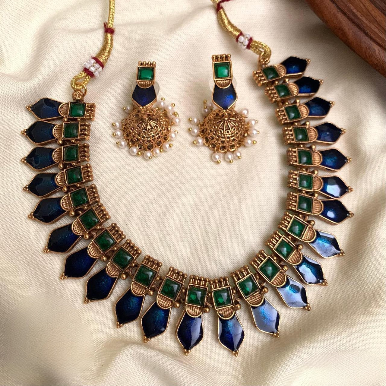 Premium budget friendly palakka nagapadam necklace with jhumka product code T96