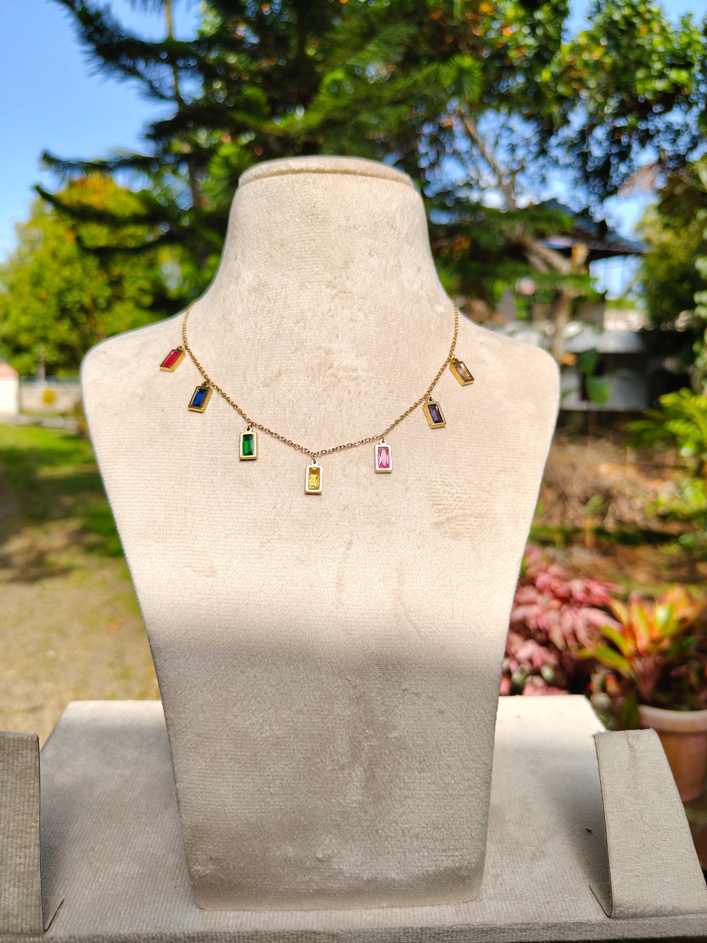 Rose gold plated multi color zircon charm necklace product code N33