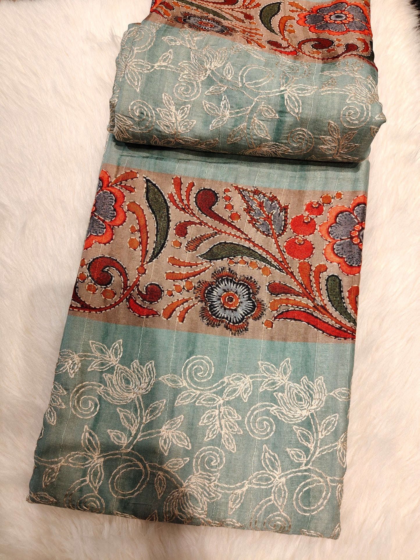 Premium quality full saree beautiful floral katha work