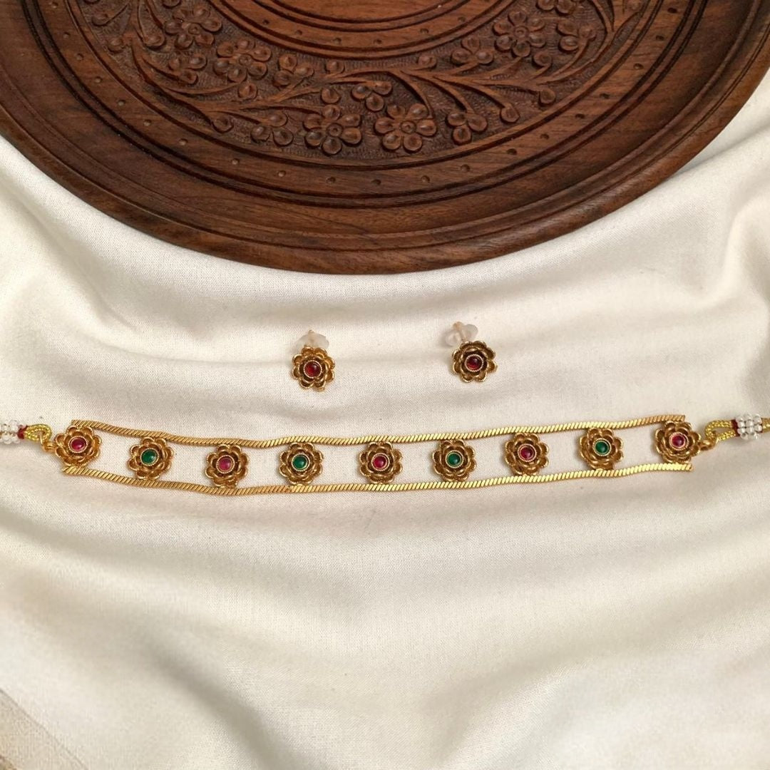 Premium quality antique gold flower choker set product code T83