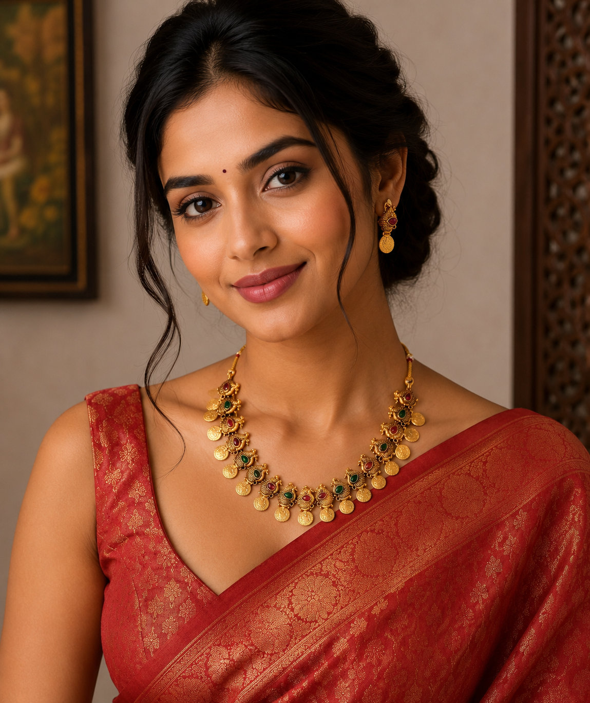 Premium traditional fusion peacock coin necklace set product code T47