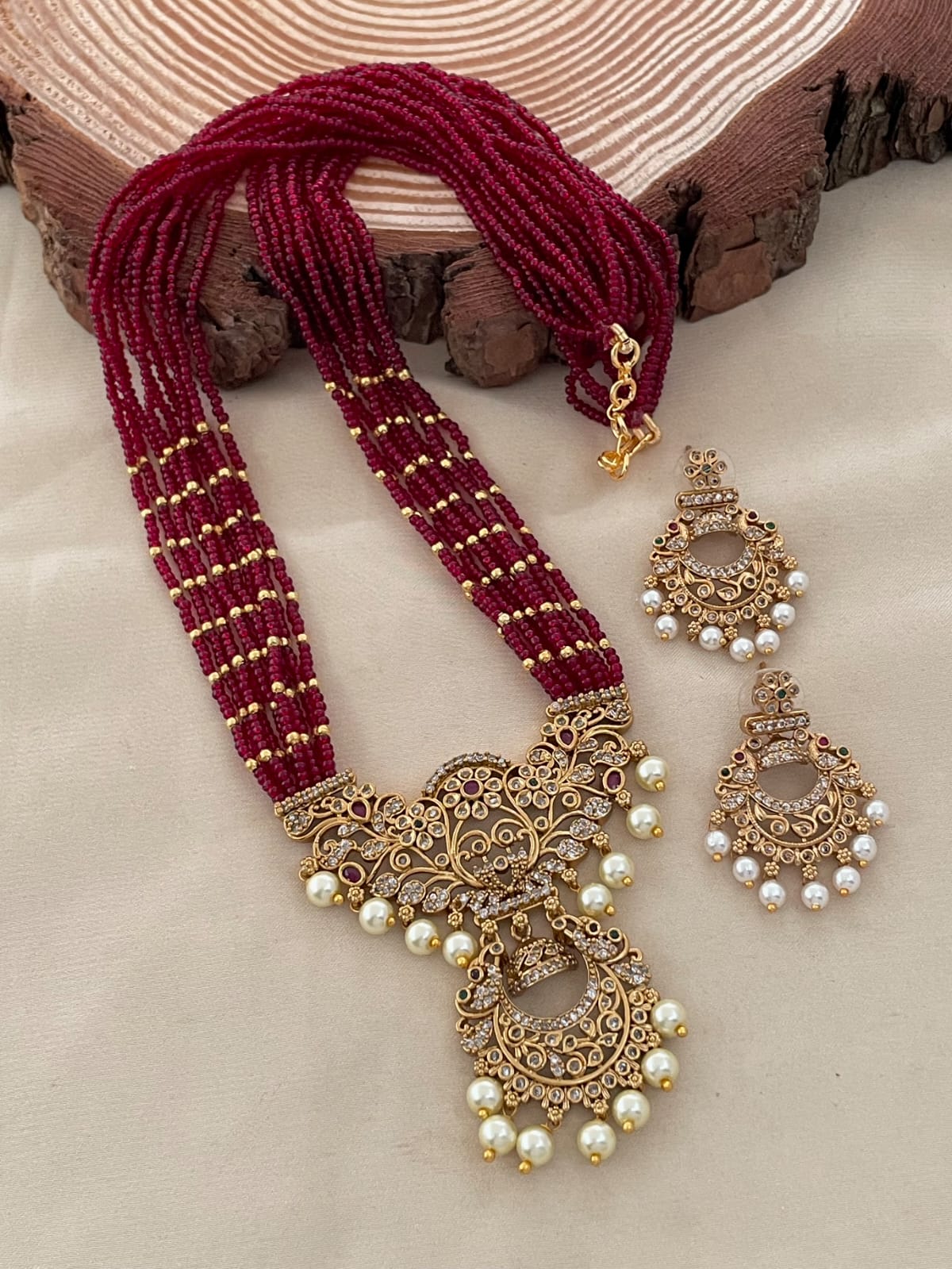 Premium ad Cz stone pendant sugar beads chain haram product code 34