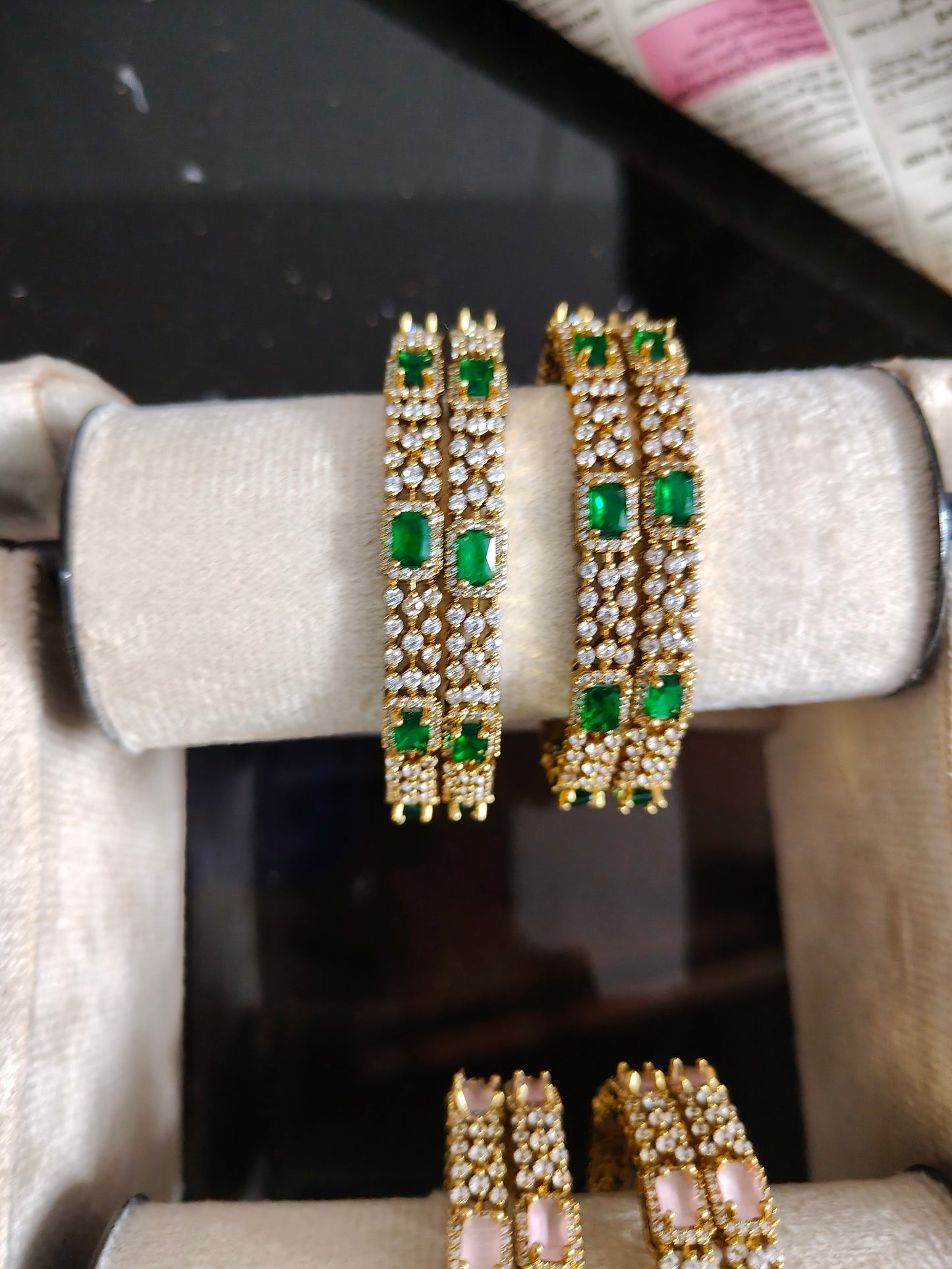 Premium american daimond antique gold polish bangles( set of 2) product code 977