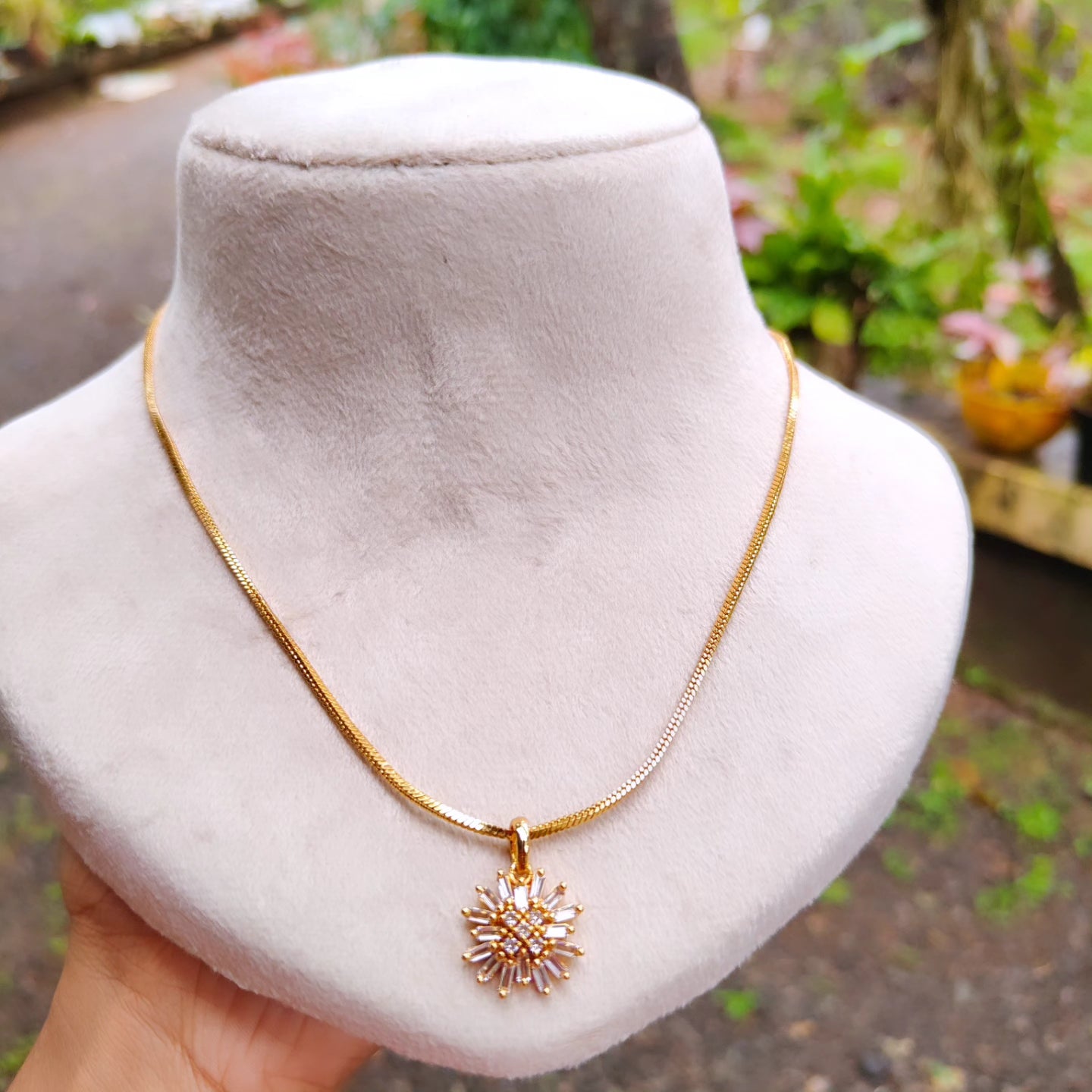 Premium gold plated daily wear chain with removable stone pendant product code N50