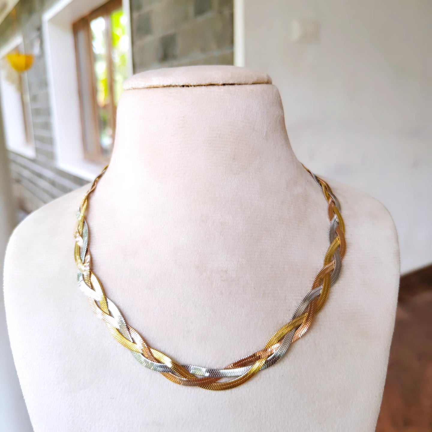 Braided Snake Chain Twisted UNISEX TRICOLOR Necklace Thin Chain for women product code N57