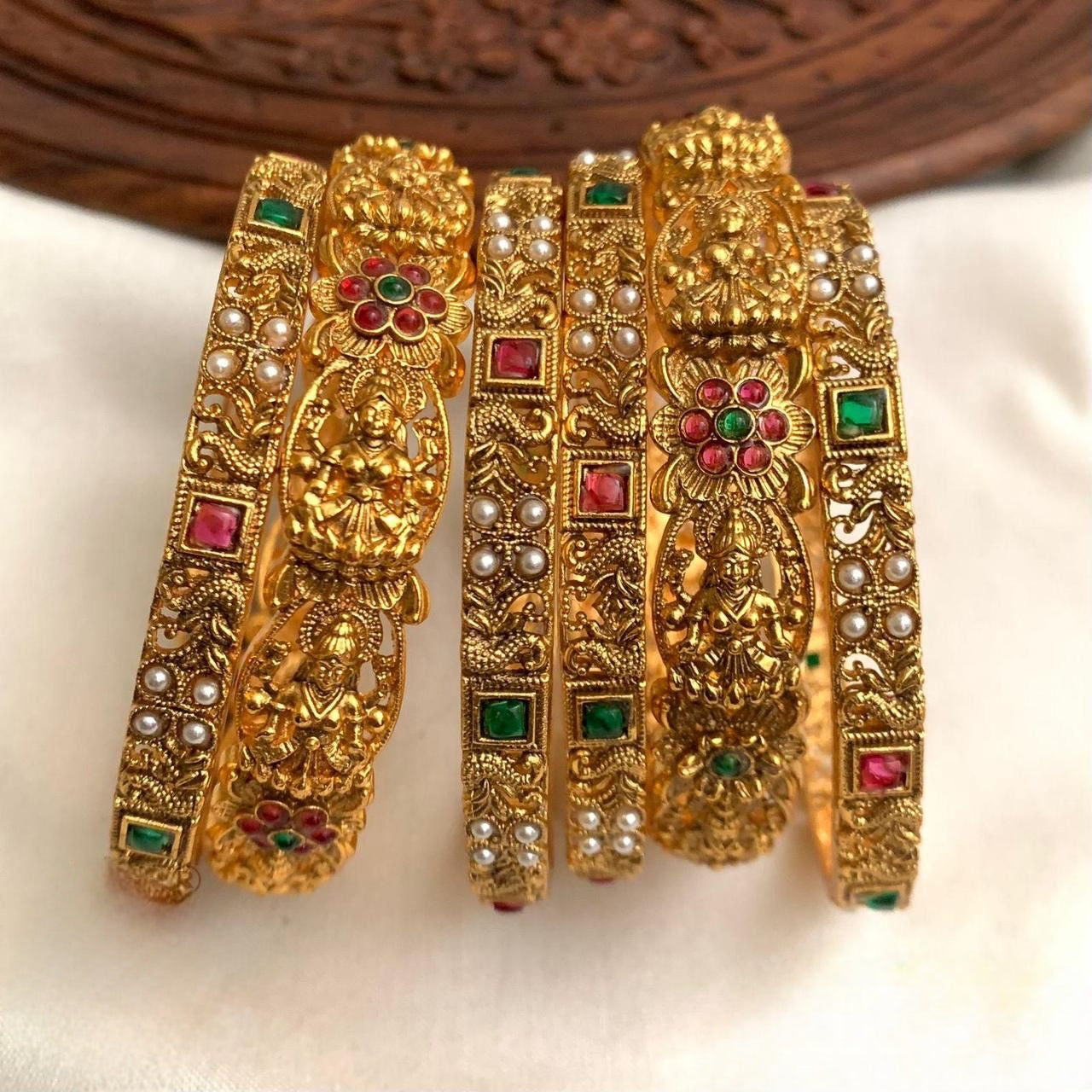 Premium budget friendly lakshmi devi floral bangles set of 6