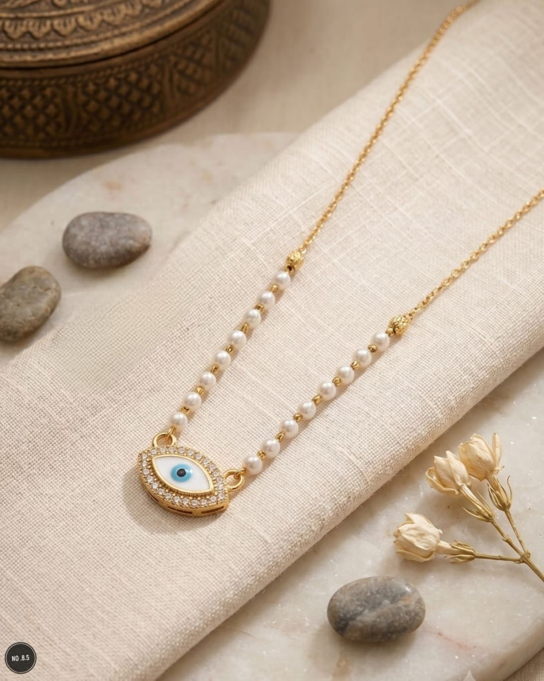 Trending simple pearl evil eye necklace product code G152
