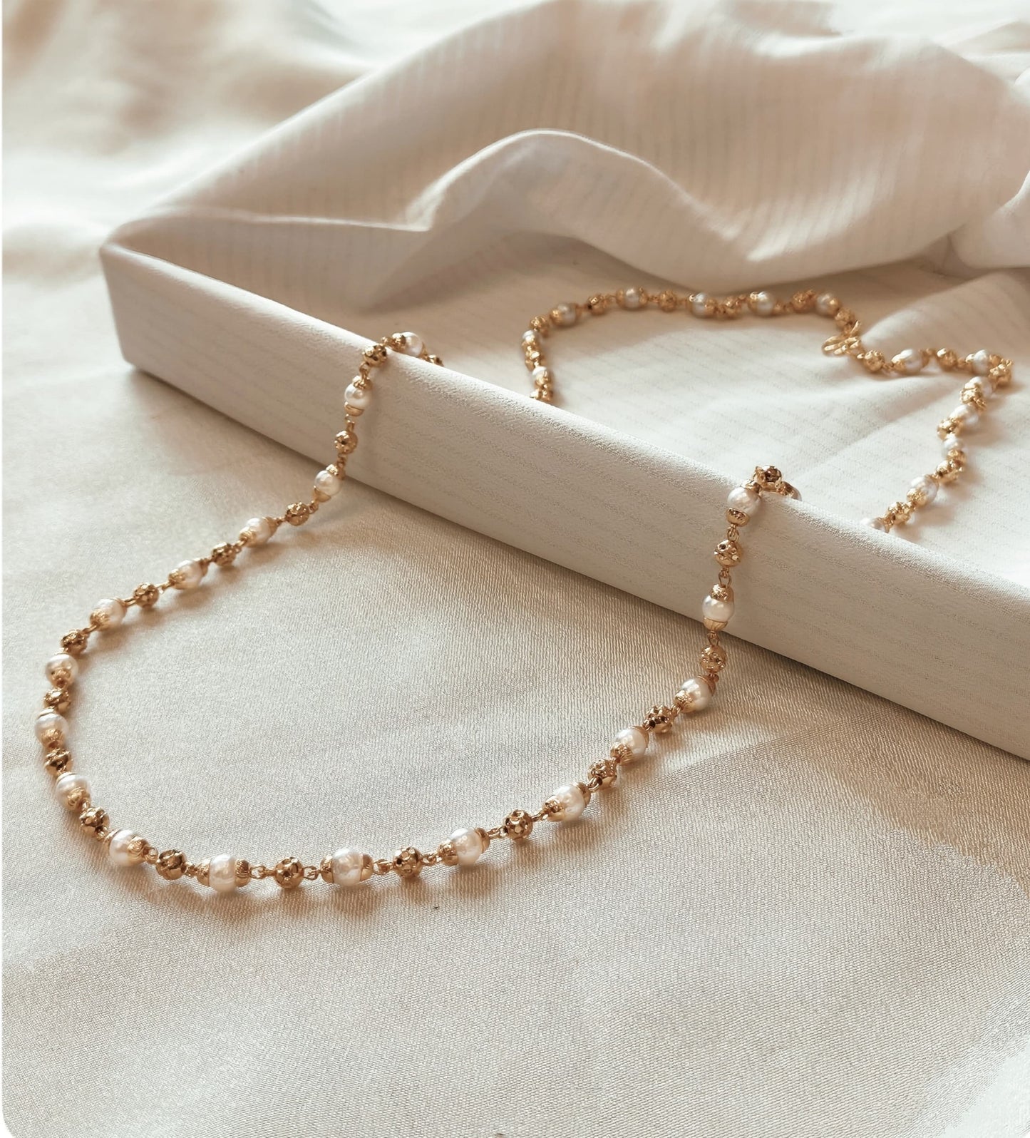 Premium daily wear gold plated long pearl and golden ball 24inch 8pidi haram product code H01