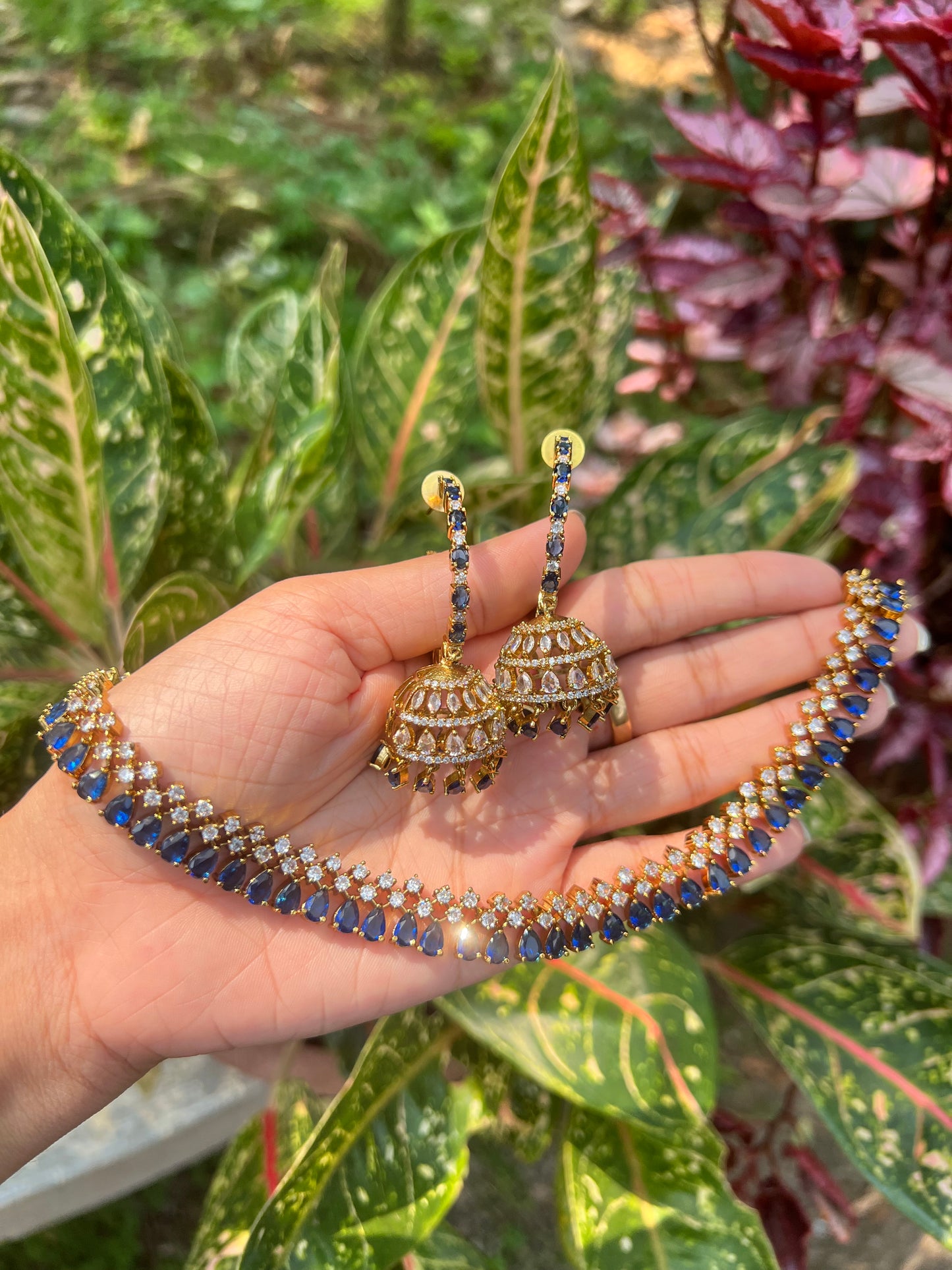 Premium quality raindrops necklace with hanging ad jhumka product code 984
